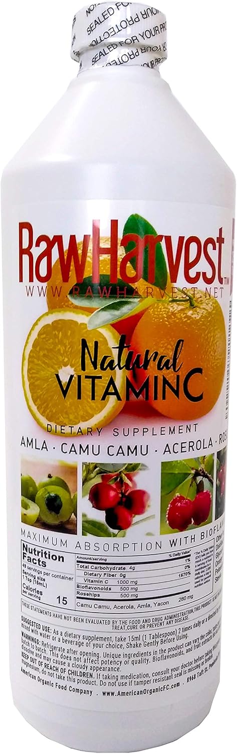 Organic Liquid Vitamin C with Rose Hip, Amla, Camu Camu, Acerola - 25 OZ Plastic Bottle