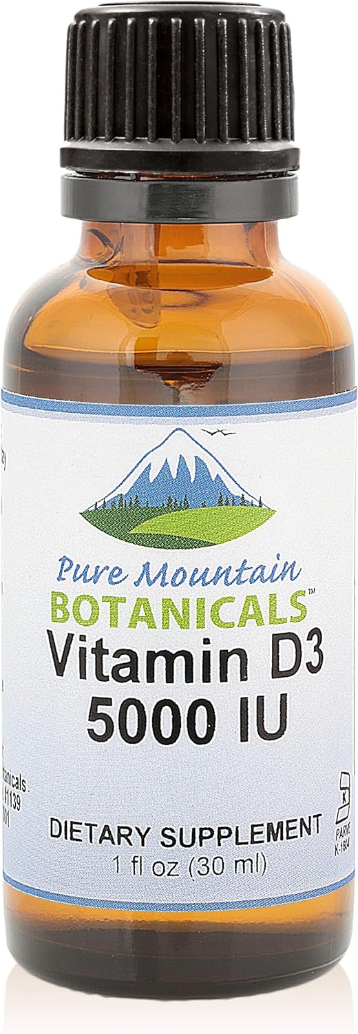 Organic Liquid Vitamin D Drops - Unflavored Kosher D3 Drops in MCT Oil - 5000IU - 1oz Bottle by Pure Mountain Botanicals