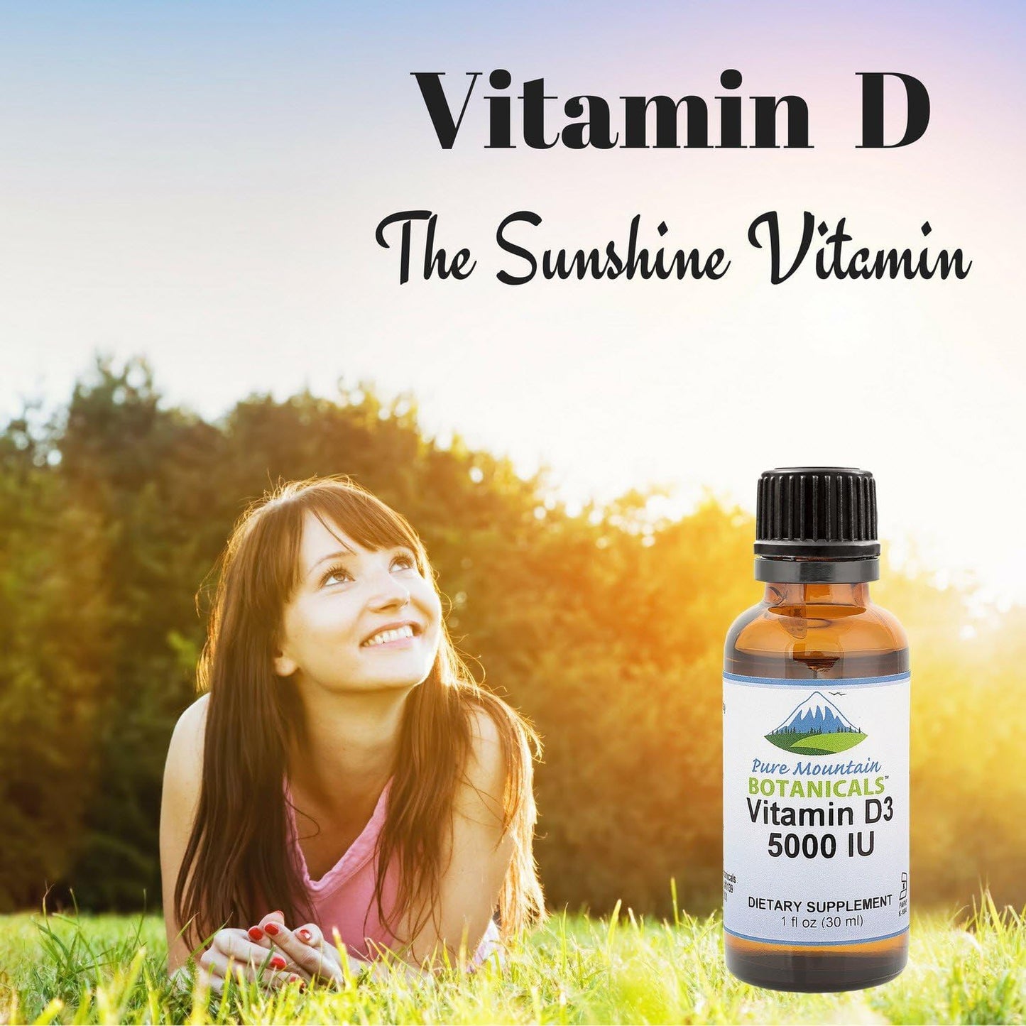Organic Liquid Vitamin D Drops - Unflavored Kosher D3 Drops in MCT Oil - 5000IU - 1oz Bottle by Pure Mountain Botanicals