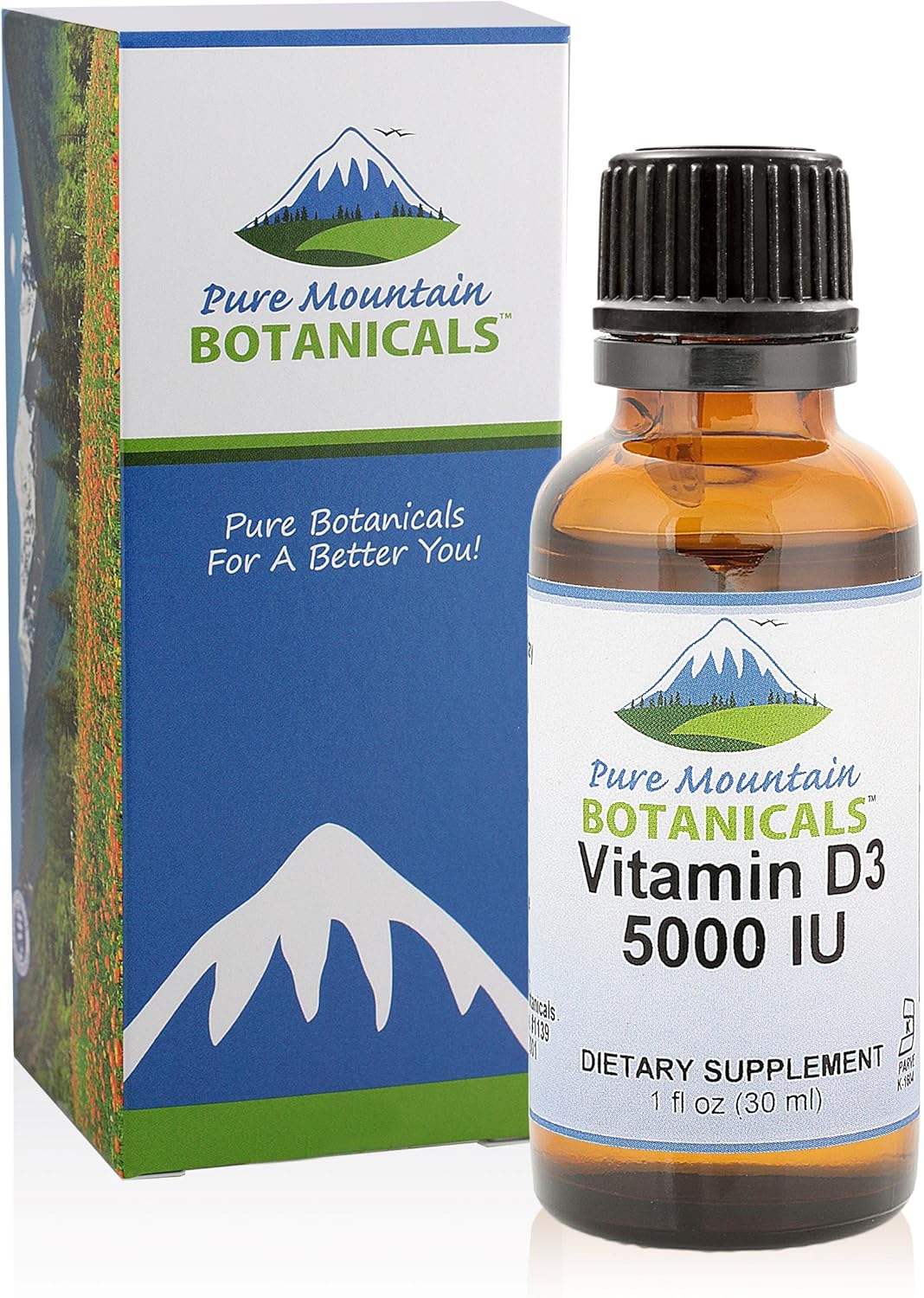 Organic Liquid Vitamin D Drops - Unflavored Kosher D3 Drops in MCT Oil - 5000IU - 1oz Bottle by Pure Mountain Botanicals