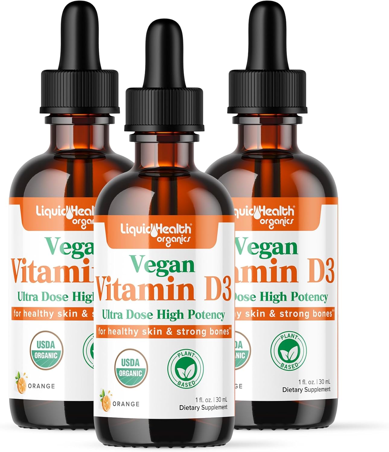 Organic Liquid Vitamin D3 5000 IU Drops for Adults & Kids - Vegan Immune & Bone Health Support - 3 Pack
