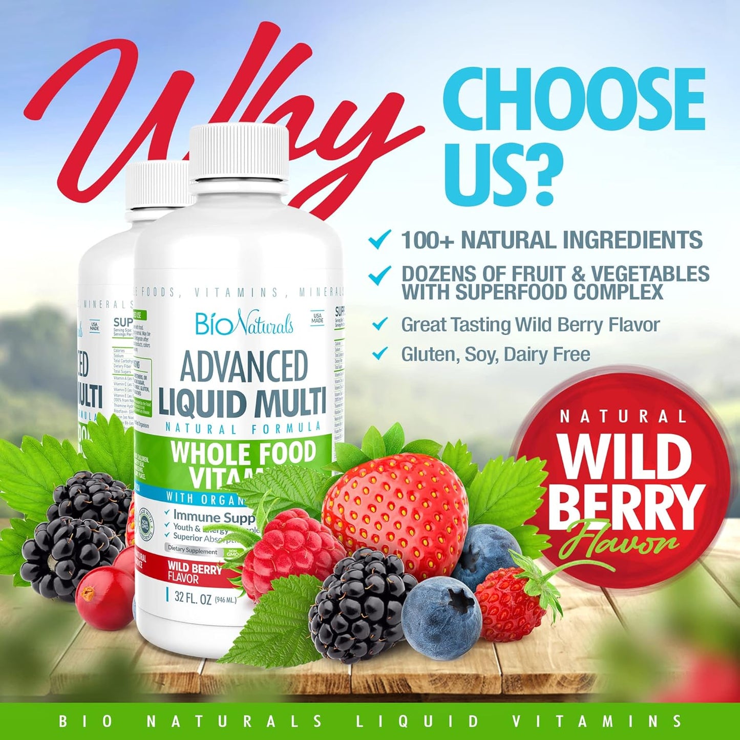 Organic Liquid Whole Food Multivitamin for Men & Women - Superfoods, Omegas, 100+ Ingredients - Vegan - 32 oz