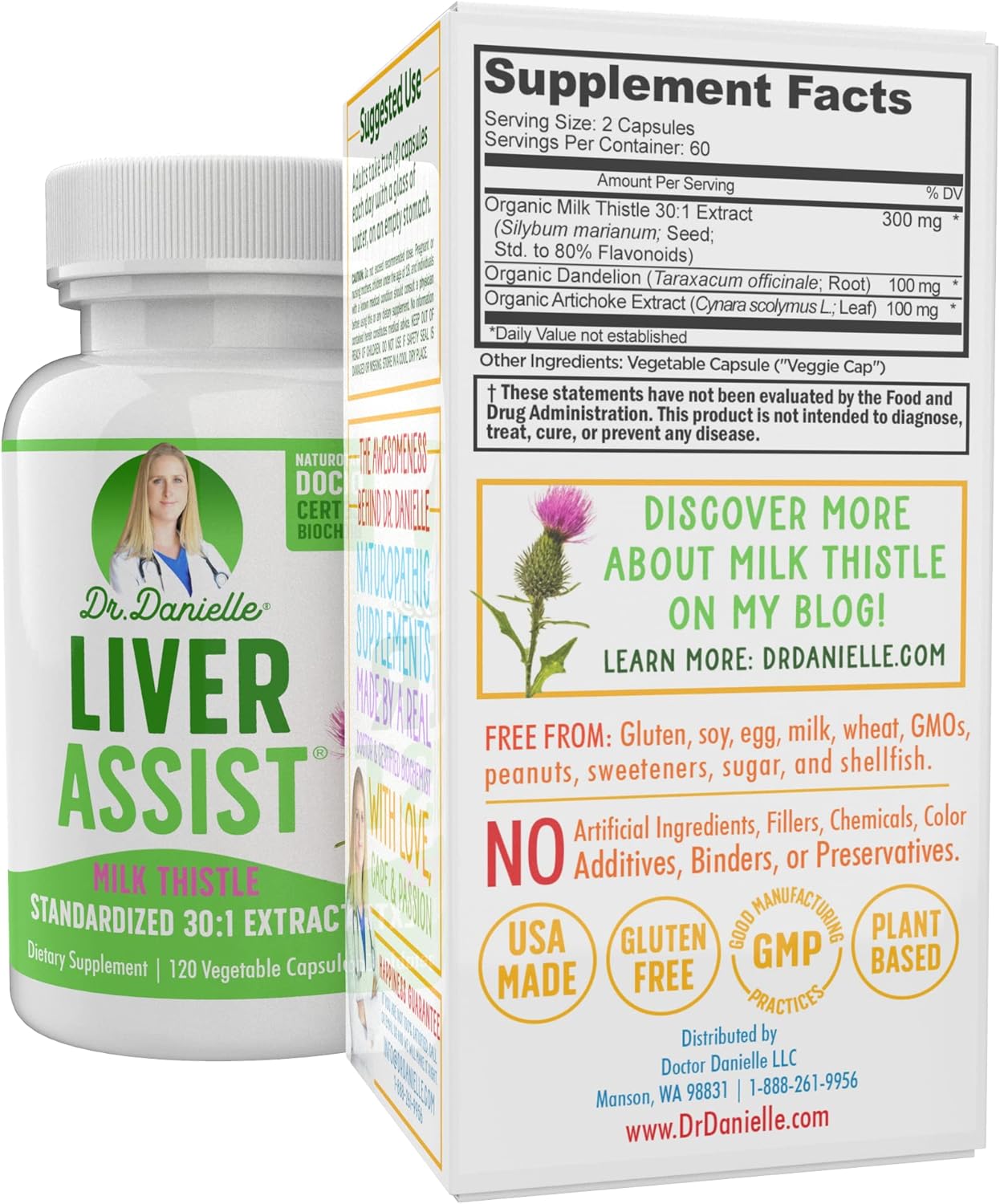 Organic Liver Cleanse Detox & Support with Milk Thistle - Doctor Danielle Liver Supplements - Detox Cleanse Repair for Men and Women - 120 Capsules
