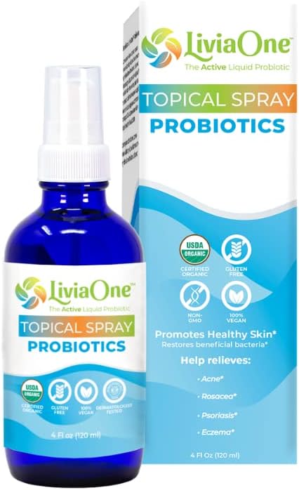 Organic LiviaOne Probiotic Skin Health Serum with Lactobacillus Acidophilus for Gut and Immune Support - Vegan, Non-GMO, Gluten Free - 4 Fl Oz