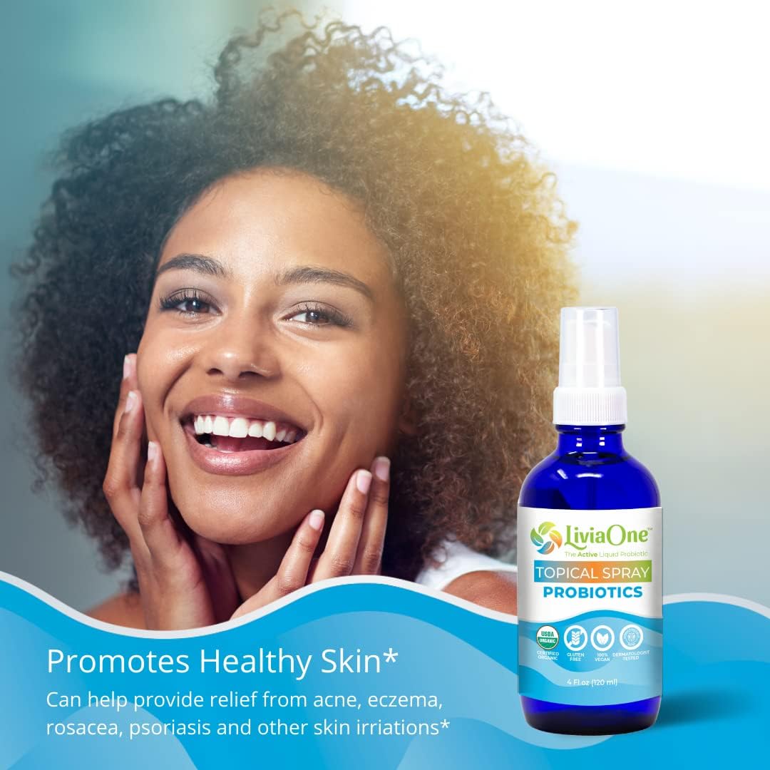 Organic LiviaOne Probiotic Skin Health Serum with Lactobacillus Acidophilus for Gut and Immune Support - Vegan, Non-GMO, Gluten Free - 4 Fl Oz