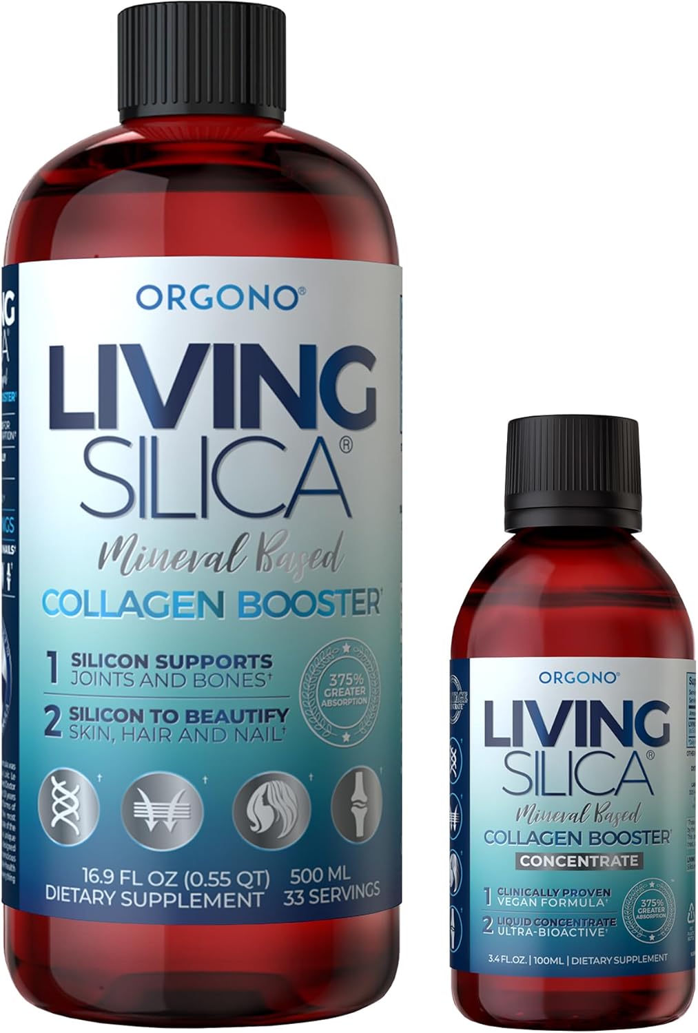 Organic Living Silica KIT | Mineral Collagen Booster Drops (Travel Size) | Vegan Formula for Joint & Bone Health, Skin, Hair & Nails