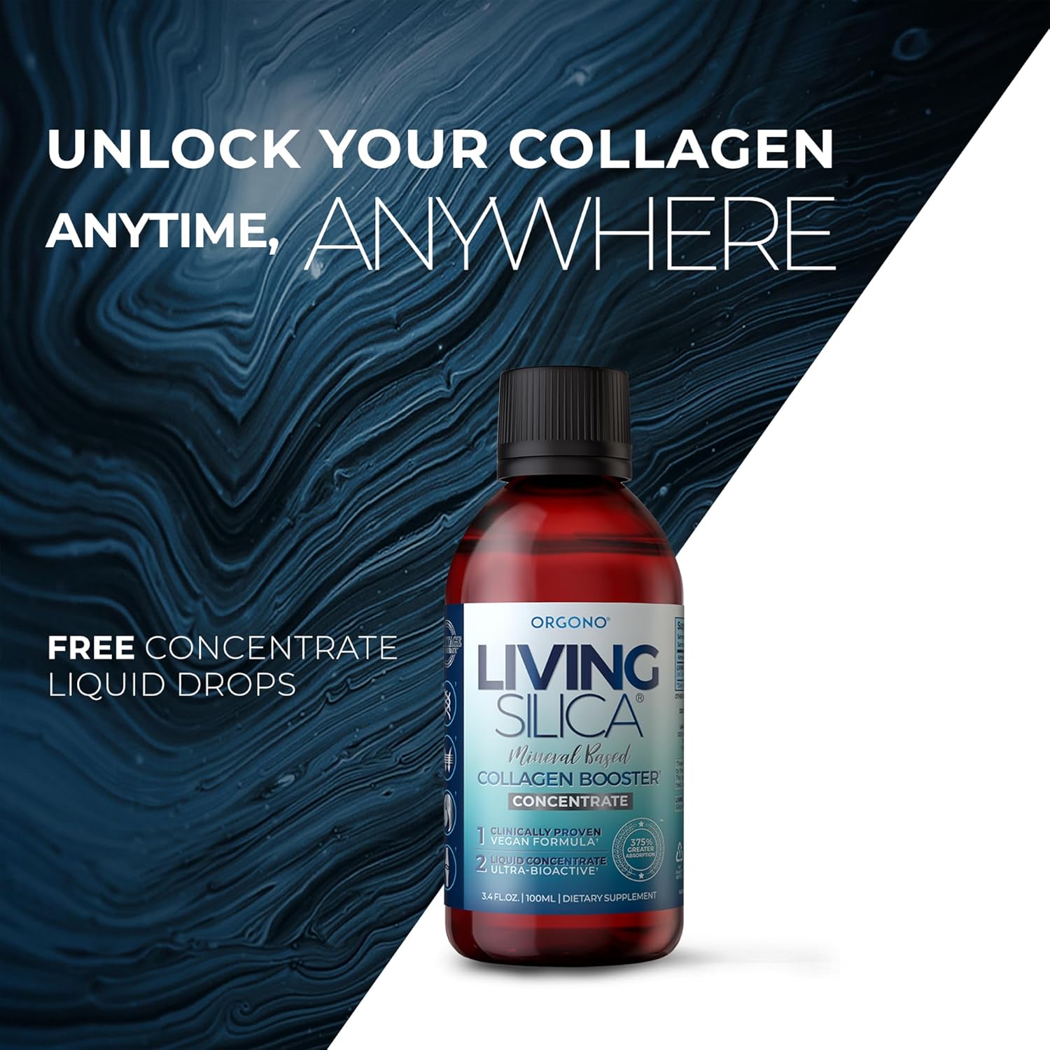 Organic Living Silica KIT | Mineral Collagen Booster Drops (Travel Size) | Vegan Formula for Joint & Bone Health, Skin, Hair & Nails