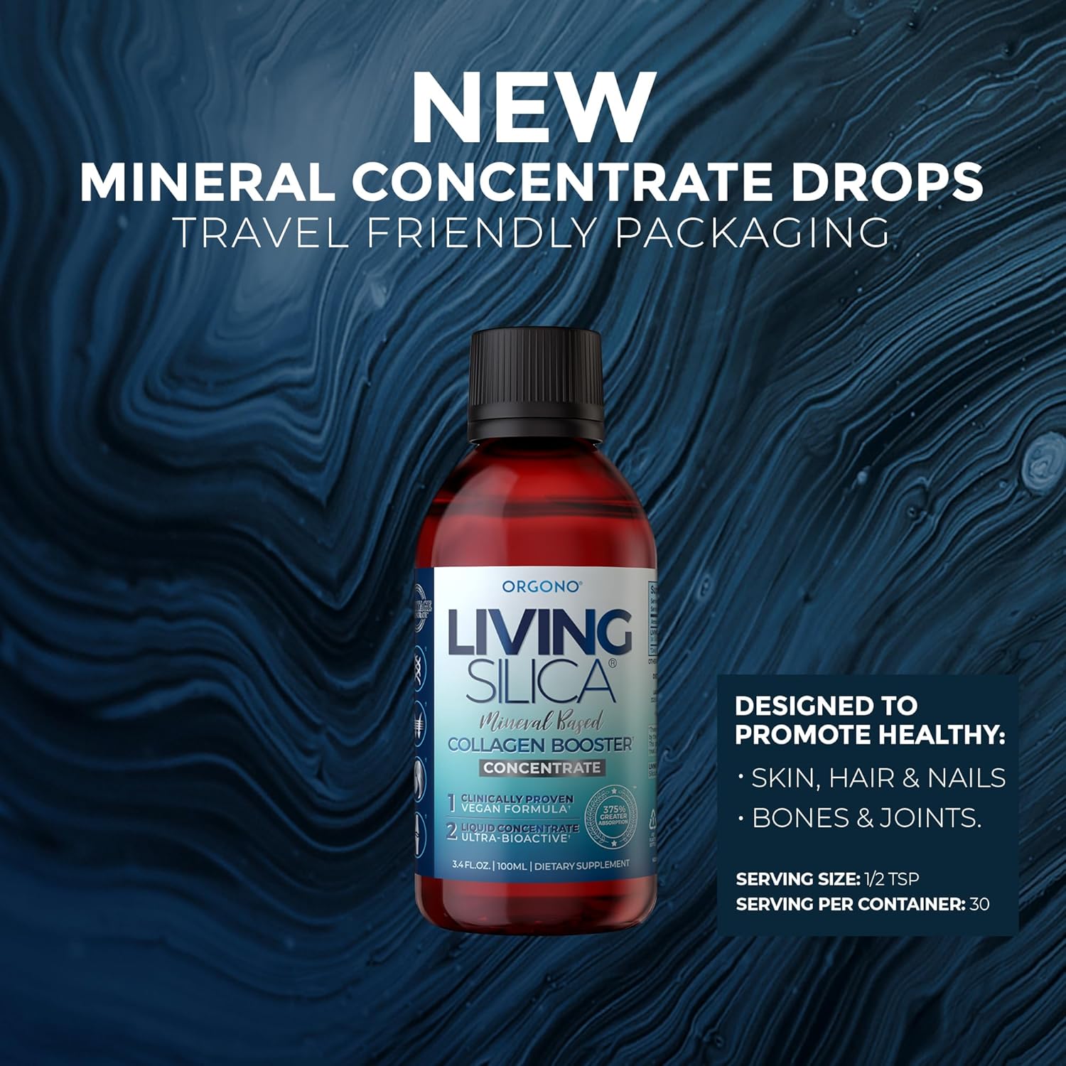 Organic Living Silica KIT | Mineral Collagen Booster Drops (Travel Size) | Vegan Formula for Joint & Bone Health, Skin, Hair & Nails