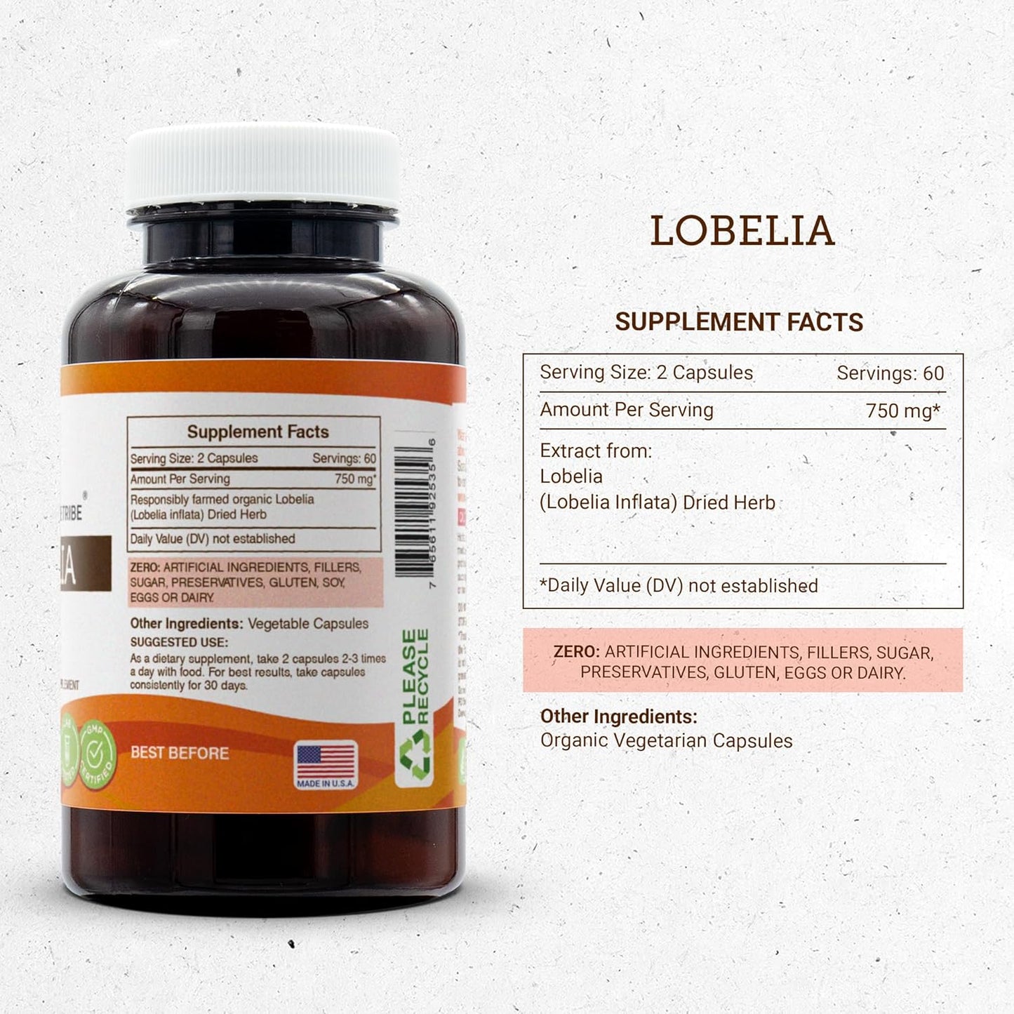 Organic Lobelia Inflata Capsules - Reduce Smoking Cravings - 120 Vegetable Capsules - Responsibly Farmed