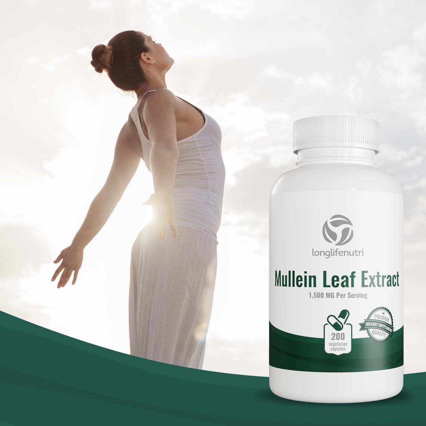 Organic LongLifeNutri Mullein Leaf Extract Capsules - 3000mg, 10:1 Concentration, 200 Vegetarian Capsules, Respiratory Support Supplement, 2-Month Supply, Non-GMO, Lab-Tested, USA-Made