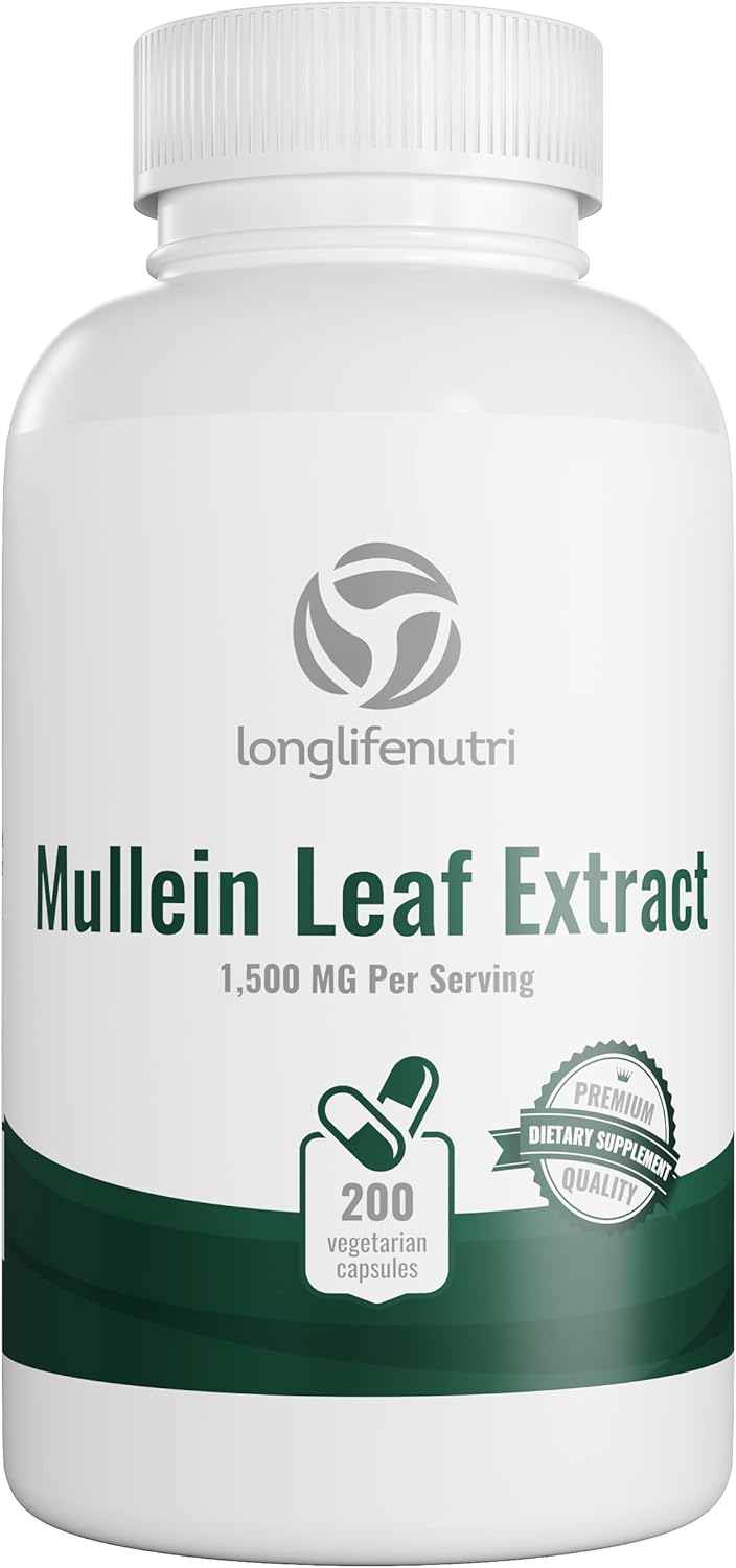 Organic LongLifeNutri Mullein Leaf Extract Capsules - 3000mg, 10:1 Concentration, 200 Vegetarian Capsules, Respiratory Support Supplement, 2-Month Supply, Non-GMO, Lab-Tested, USA-Made