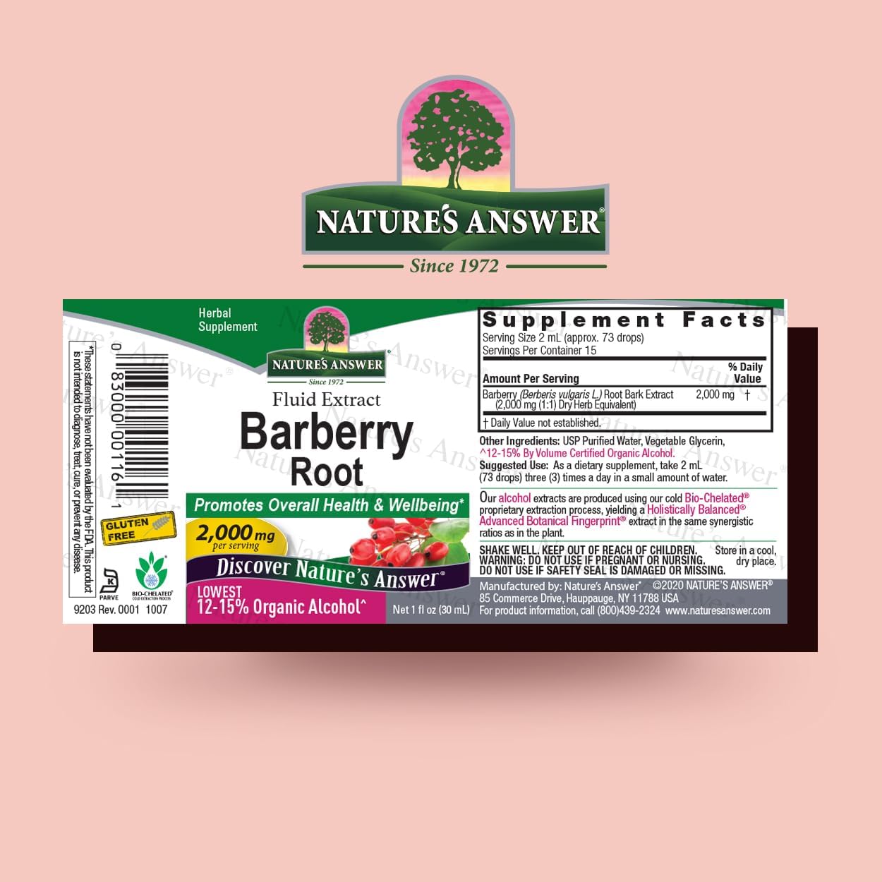 Organic Low Alcohol Barberry Root Extract for Immune & Digestive Support - 1oz