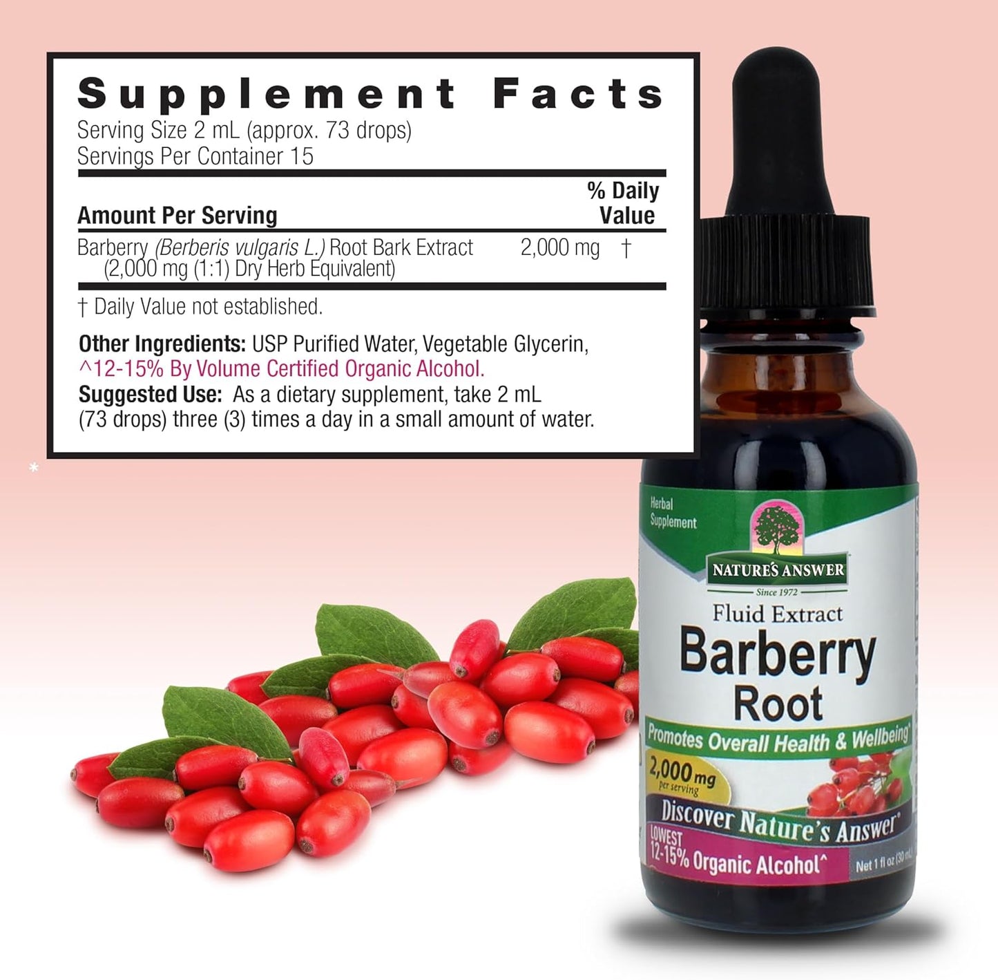 Organic Low Alcohol Barberry Root Extract for Immune & Digestive Support - 1oz