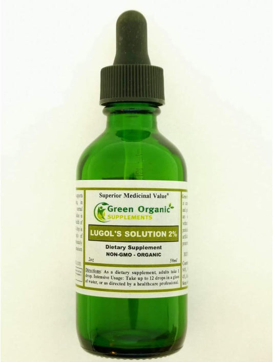 Organic Lugol’s Iodine Solution 2%, 2oz - Green Supplement (1 Pack)