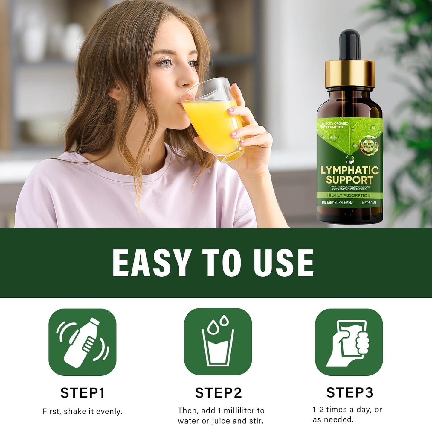 Organic Lymphatic Drainage Drops - Herbal Supplement for Immune Defense & Antioxidant Support