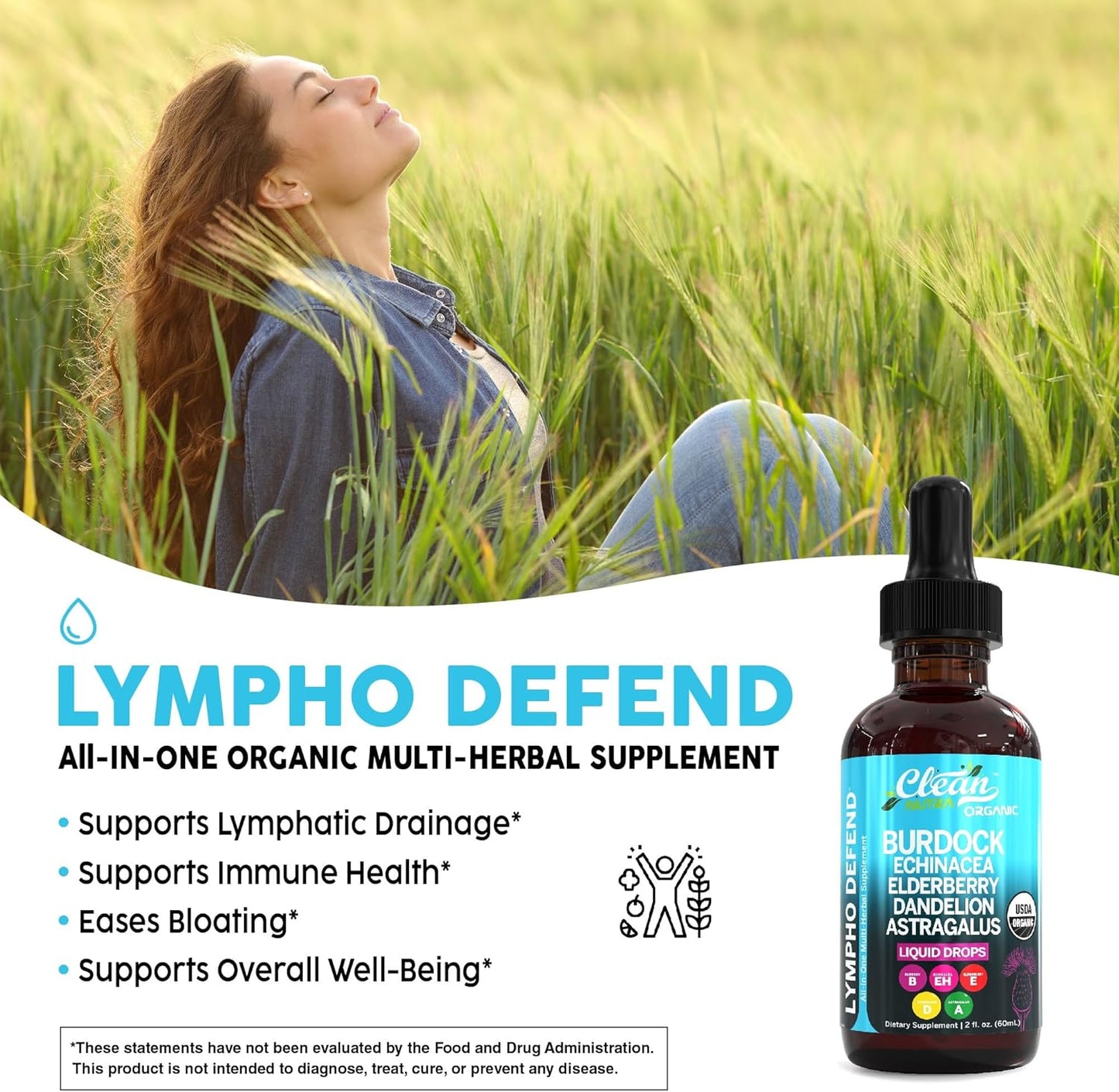 Organic Lymphatic Drainage Drops Supplement with Burdock Root, Elderberry, and Milk Thistle for Immune Support - Clean Nutra