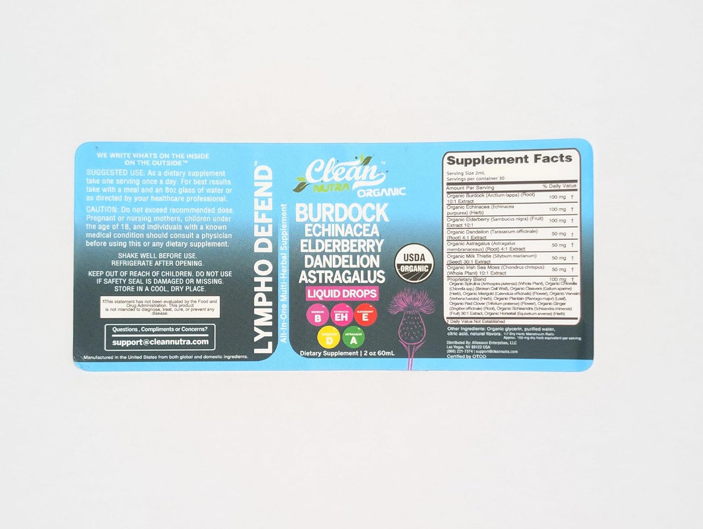 Organic Lymphatic Drainage Drops Supplement with Burdock Root, Elderberry, and Milk Thistle for Immune Support - Clean Nutra