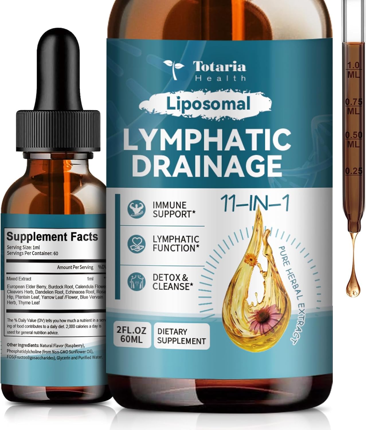 Organic Lymphatic Drainage Drops with 11 Herbs - Lymphatic Health Support Supplement 2 FL.OZ