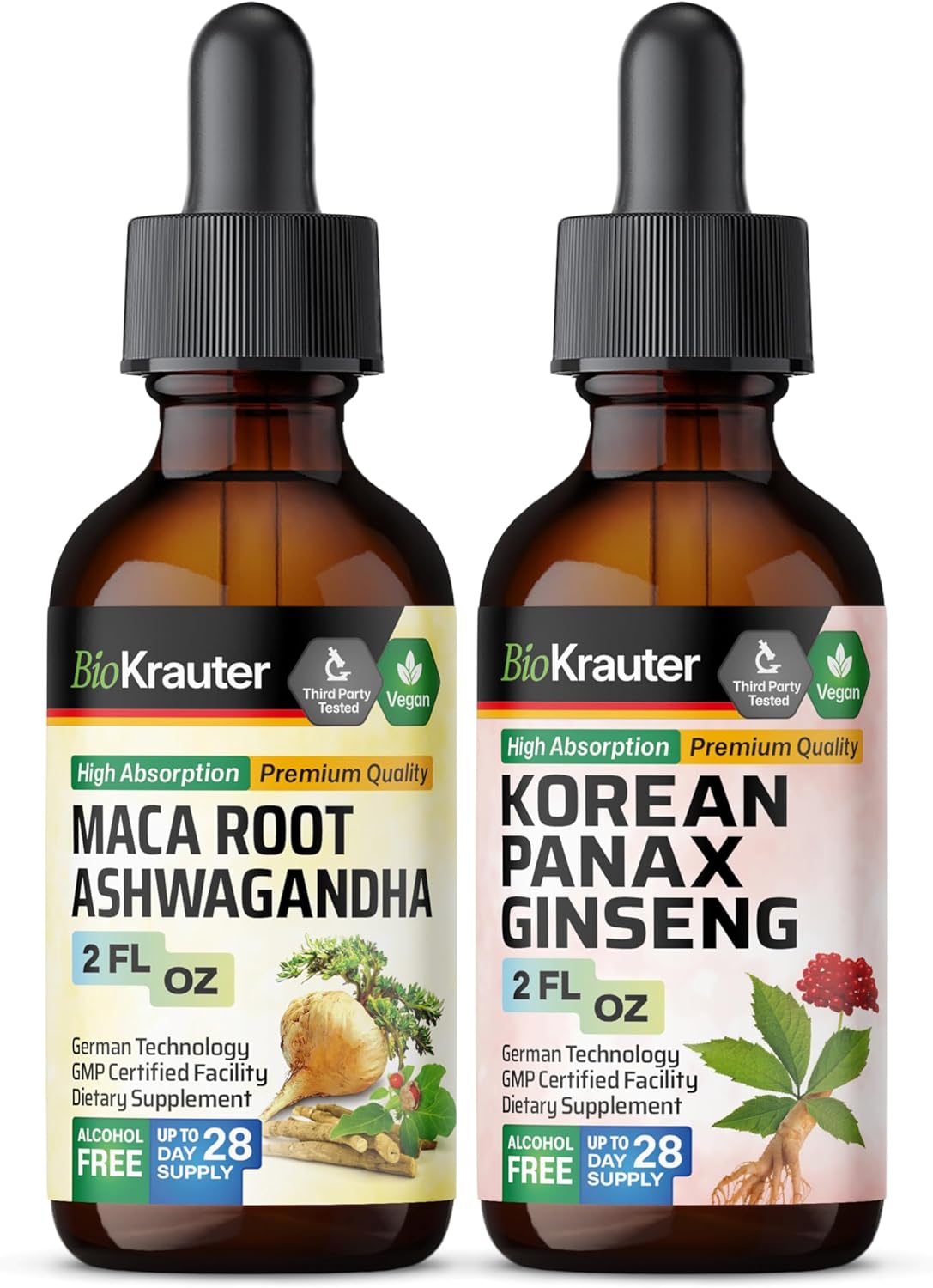 Organic Maca Ashwagandha and Ginseng Tincture Bundle - 2 Fl. Oz. Each