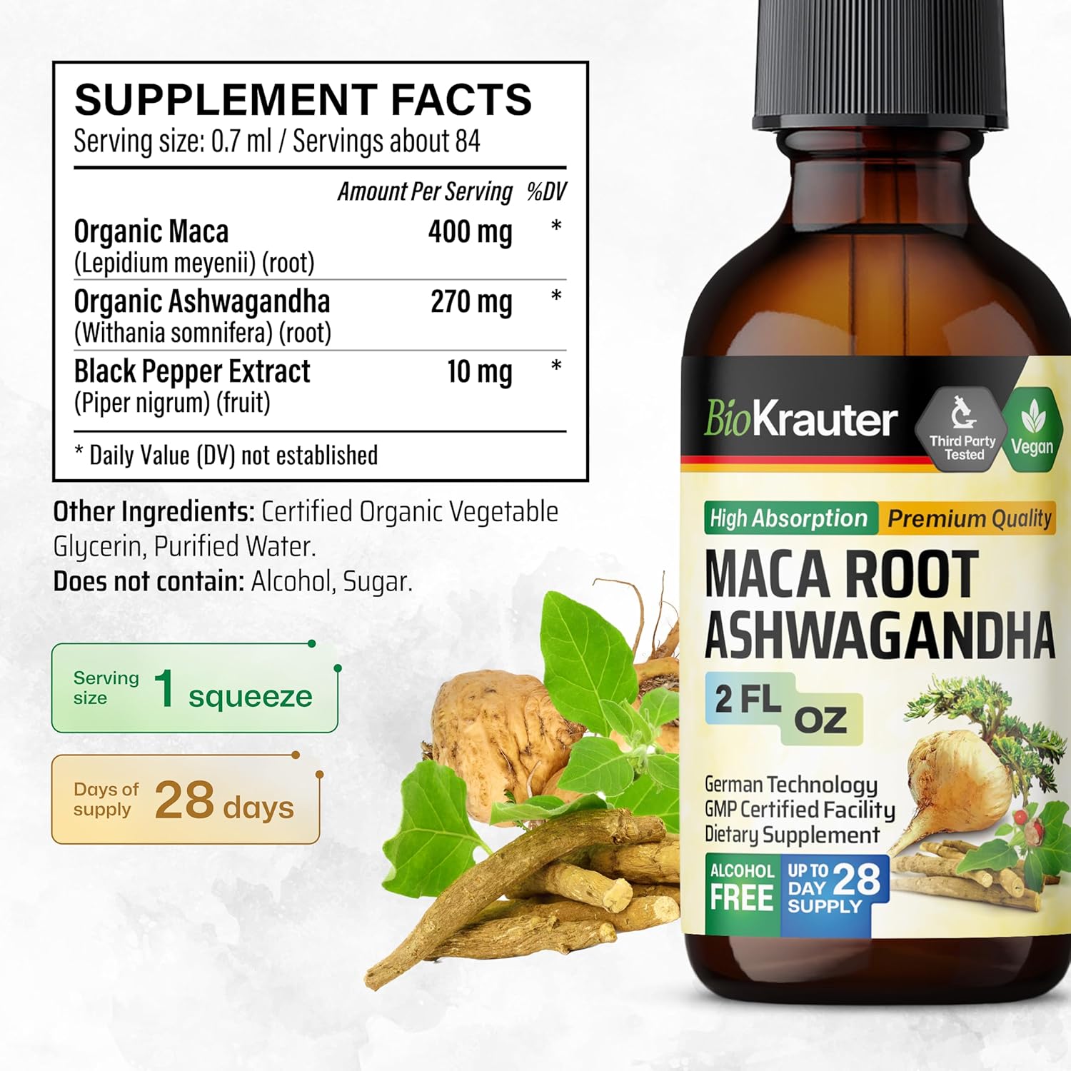 Organic Maca Ashwagandha and Ginseng Tincture Bundle - 2 Fl. Oz. Each
