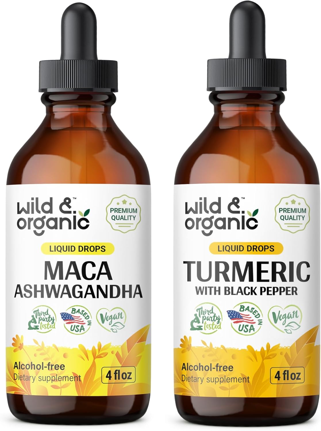 Organic Maca Ashwagandha and Turmeric Tincture Bundle - 4 fl oz Each