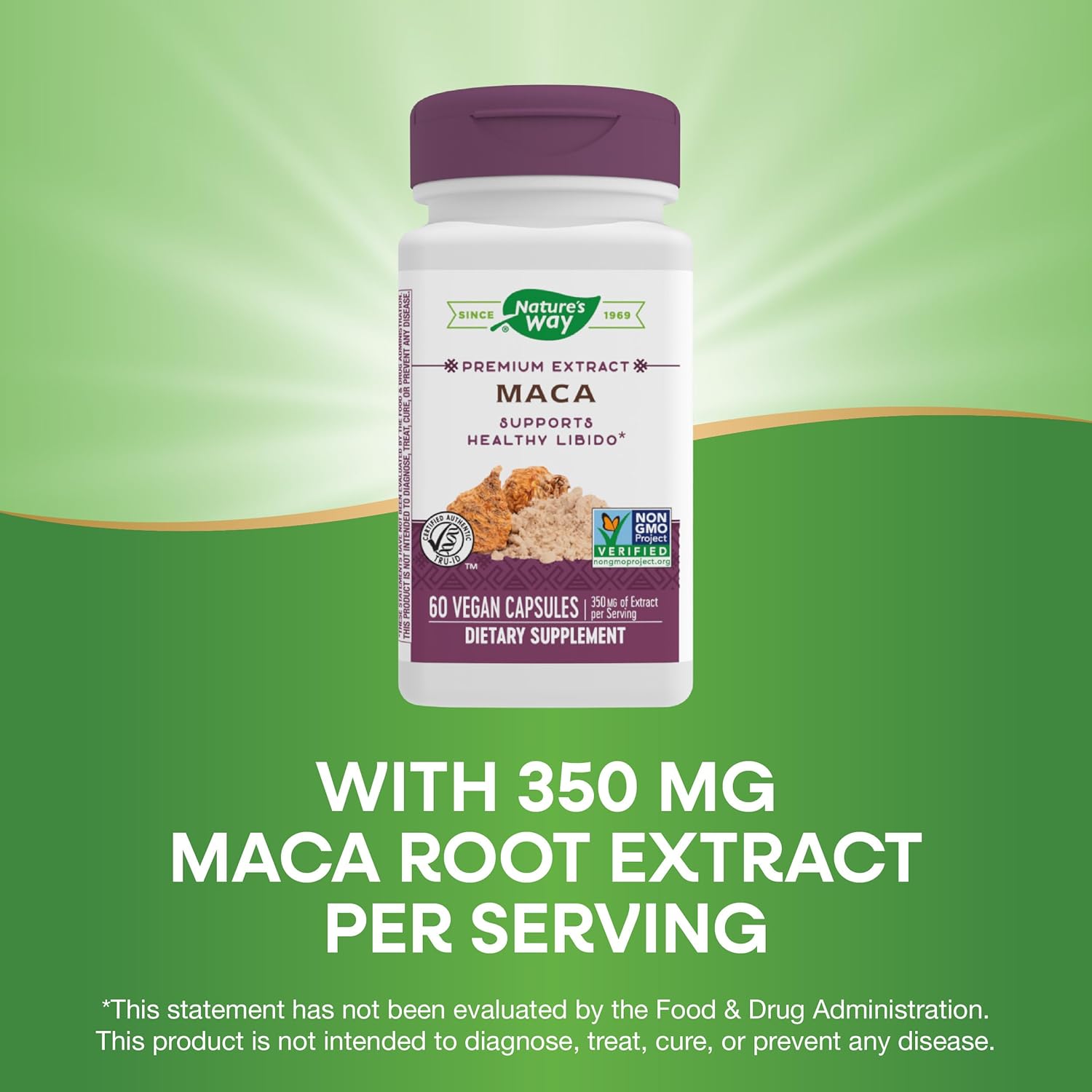 Organic Maca Extract Capsules with 0.6% Glucosinolates - 350mg per Serving, 60 Vegan Capsules