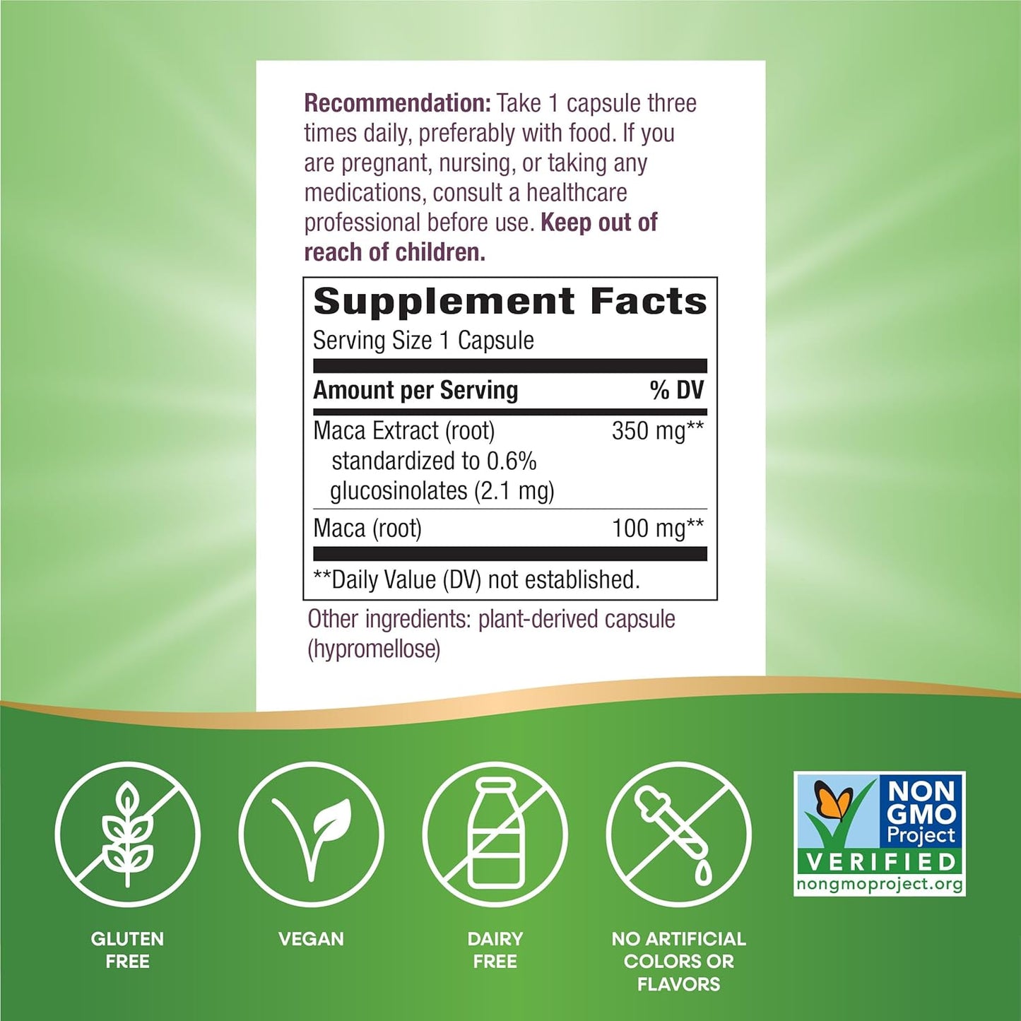 Organic Maca Extract Capsules with 0.6% Glucosinolates - 350mg per Serving, 60 Vegan Capsules