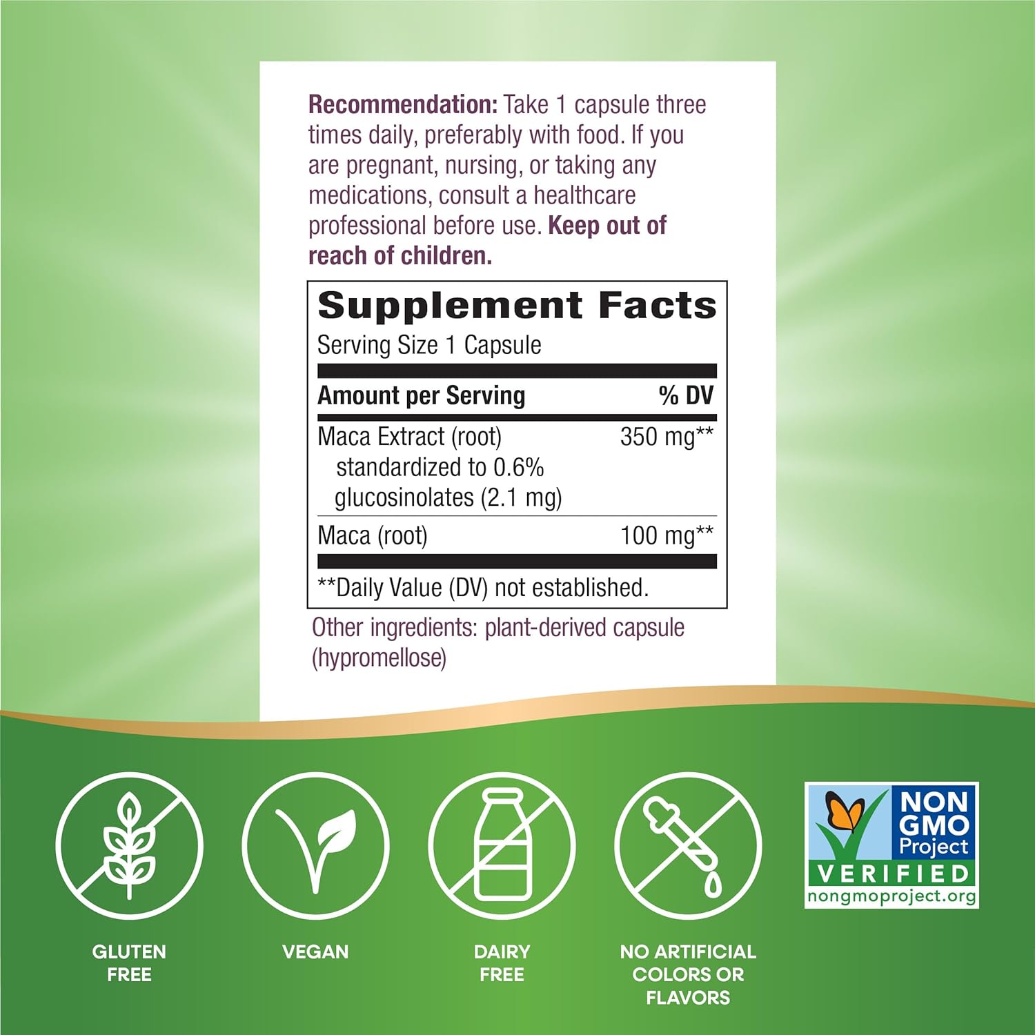 Organic Maca Extract Capsules with 0.6% Glucosinolates - 350mg per Serving, 60 Vegan Capsules