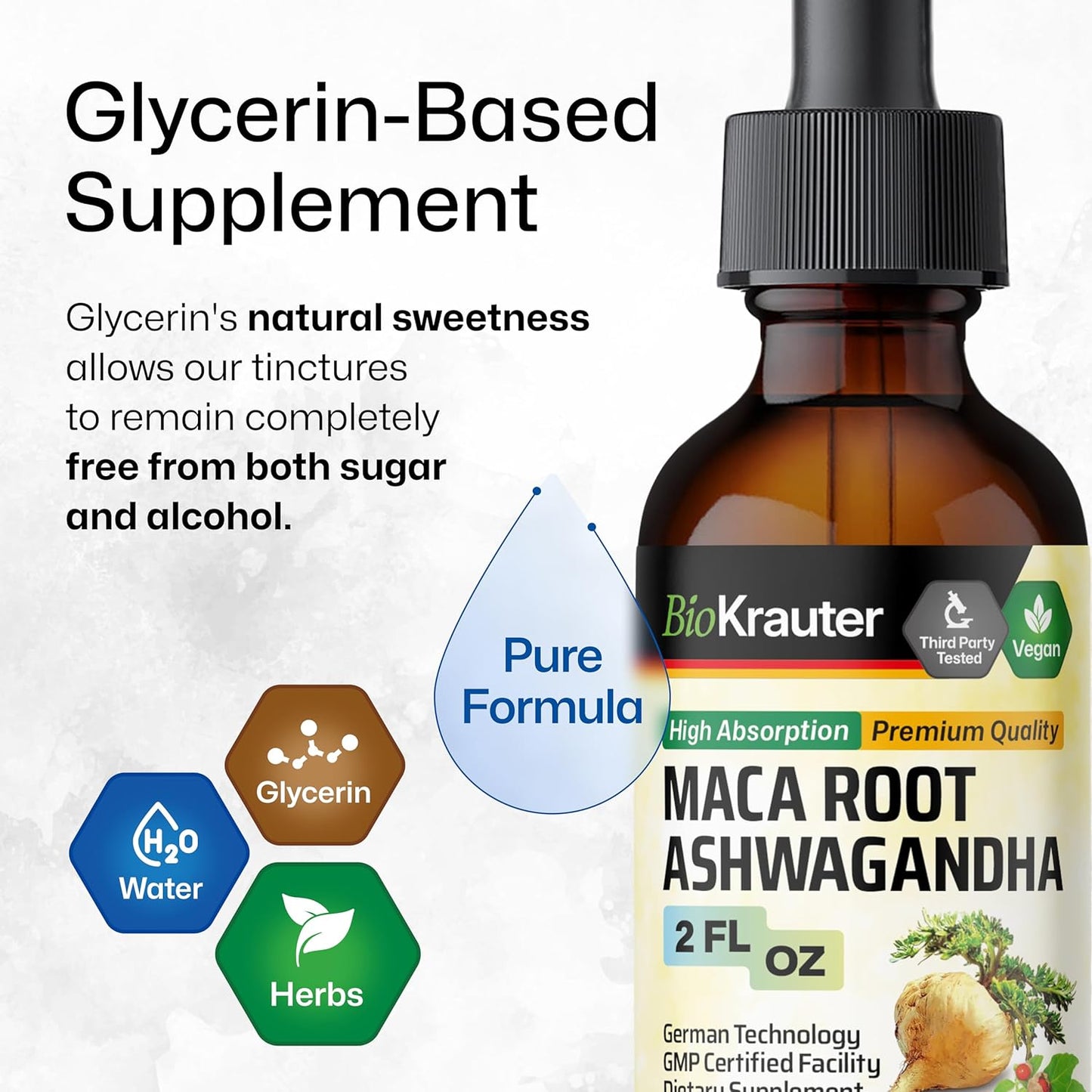Organic Maca Root and Ashwagandha Tincture for Mood Support - Liquid Supplement for Men & Women - Vegan Drops - 2 Fl.Oz