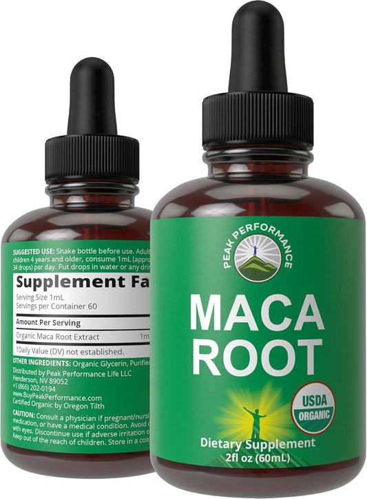 Organic Maca Root Liquid Drops for Peak Performance - Vegan Extract Supplement with High Bioavailability for Energy, Endurance, and Mood Support - USDA Certified, Sugar and Gluten Free