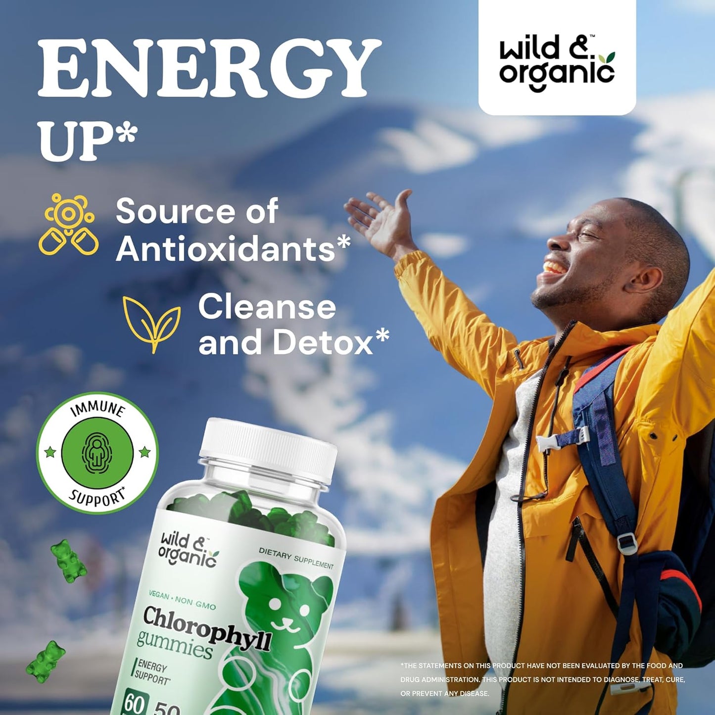 Organic Maca Root Tincture 2 fl oz with Wild Chlorophyll Gummies - Natural Energy Boost and Detox Support