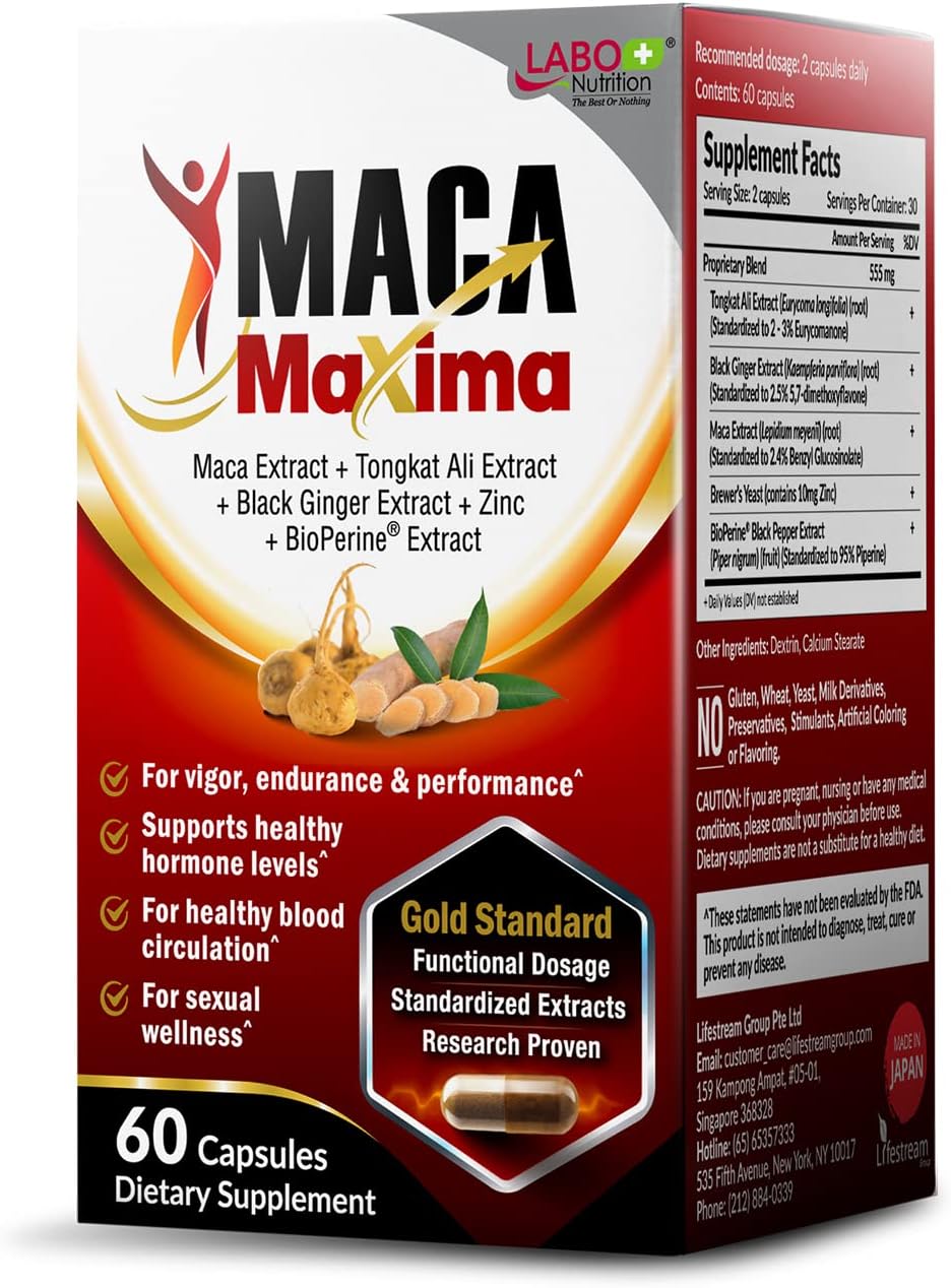 Organic MacaMaxima Supplement for Energy and Reproductive Health - Men and Women, Tongkat Ali, Black Ginger, Zinc, Black Pepper - Non-GMO, Vegan Formula - BoostGo Australia