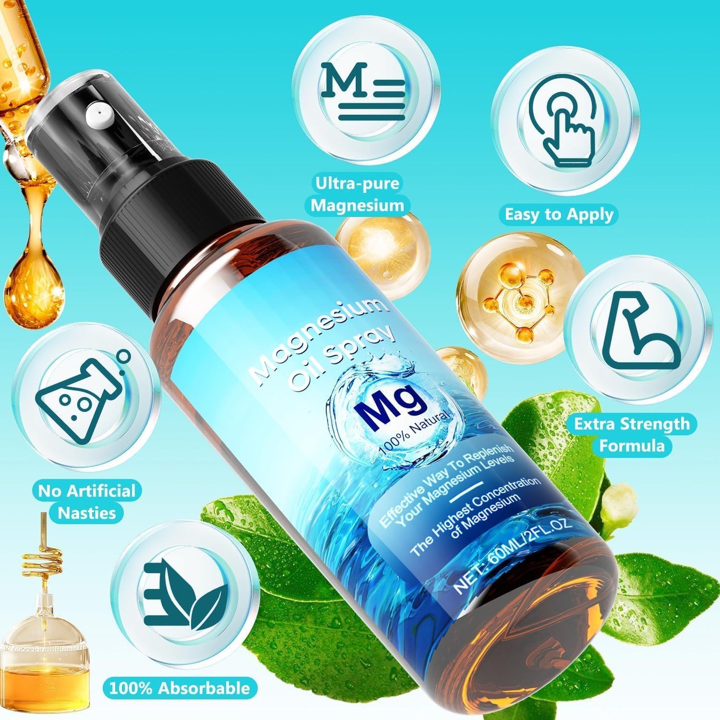 Organic Magnesium Oil Spray for Calm Sleep and Relaxation, Extra Strength, Easy Absorption, Foot and Sleep Spray