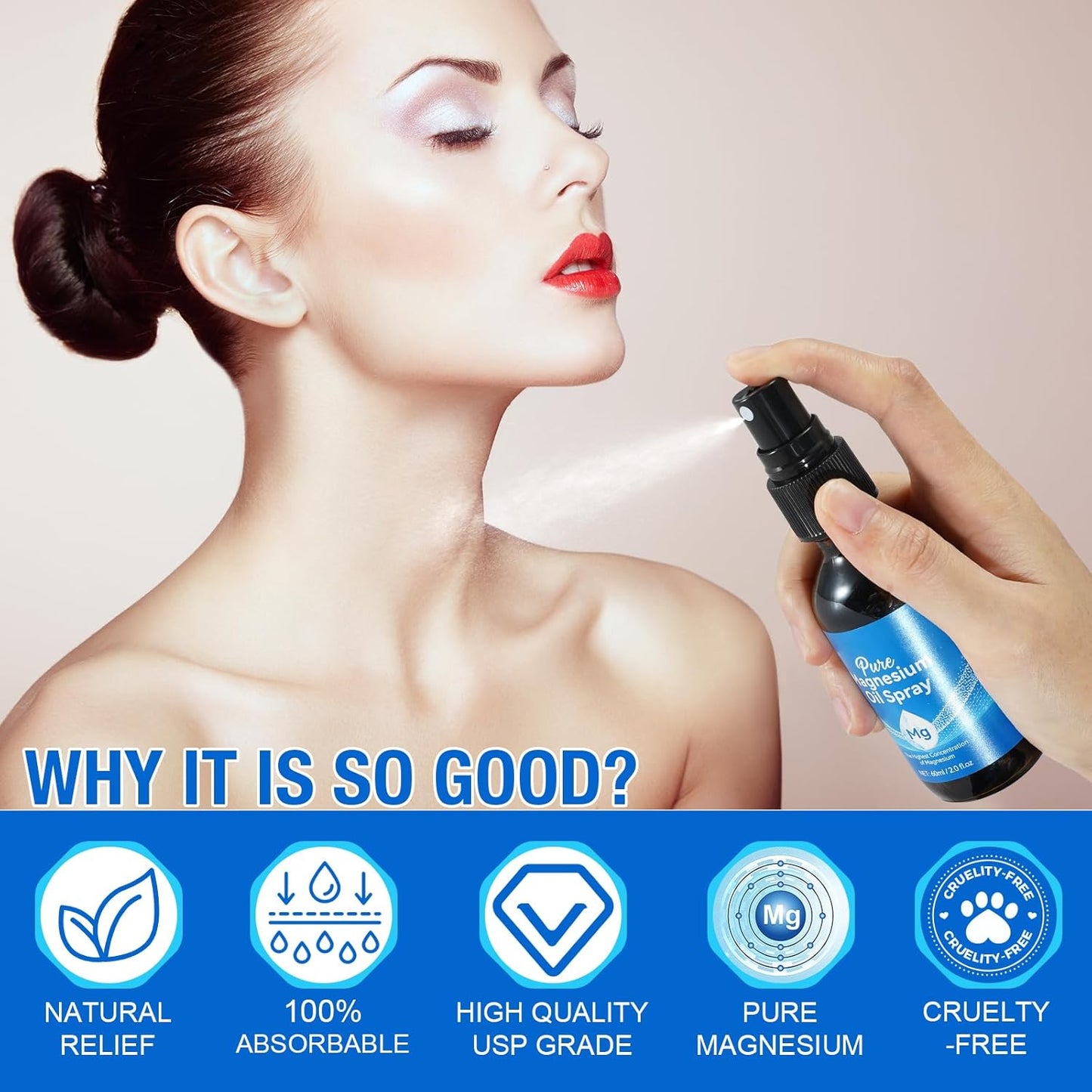 Organic Magnesium Oil Spray for Feet in Glass Bottle - Easy Absorption 60ml
