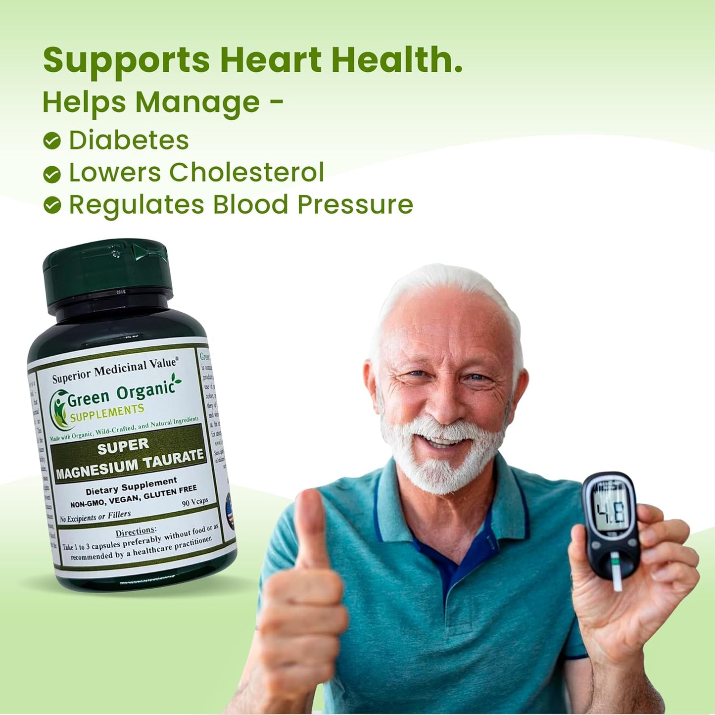 Organic Magnesium Taurate Supplement - High Absorption, Non-GMO, Vegan, Gluten-Free - 90 Capsules, Made with Organic Ingredients