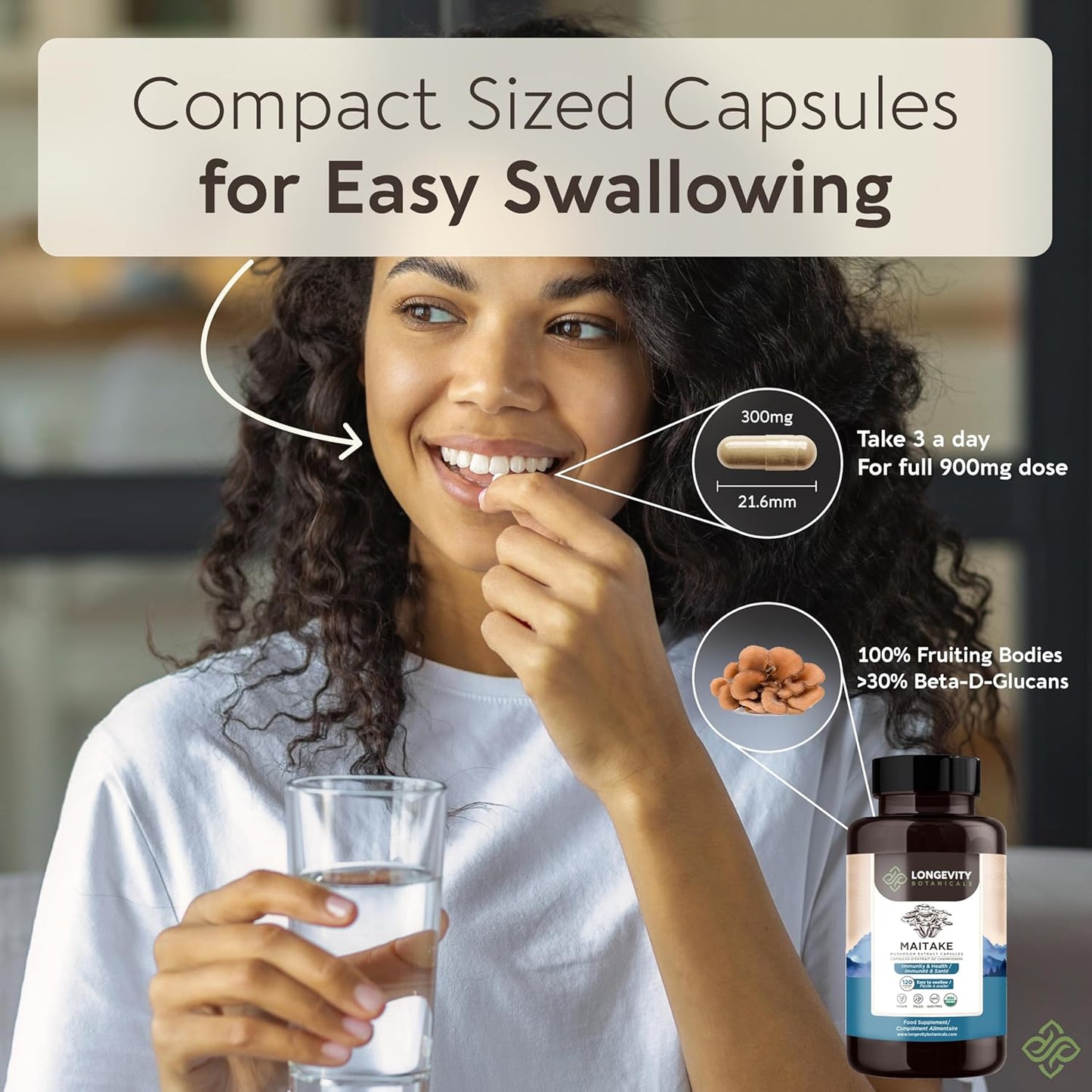 Organic Maitake Mushroom Capsules - Ultra Concentrated Supplement for Balanced Immune System - 100% Fruiting Body - 120 Capsules