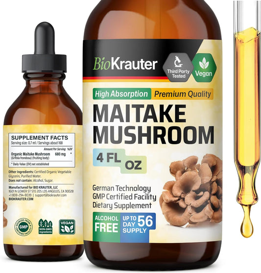 Organic Maitake Mushroom Extract Liquid Supplement for Immune Support - 680mg per Serving - Vegan, Alcohol & Sugar Free - 4 Fl.Oz.