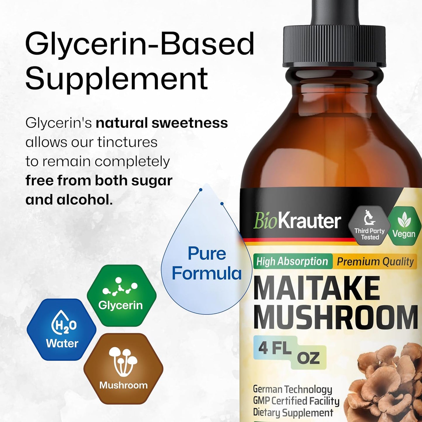 Organic Maitake Mushroom Extract Liquid Supplement for Immune Support - 680mg per Serving - Vegan, Alcohol & Sugar Free - 4 Fl.Oz.