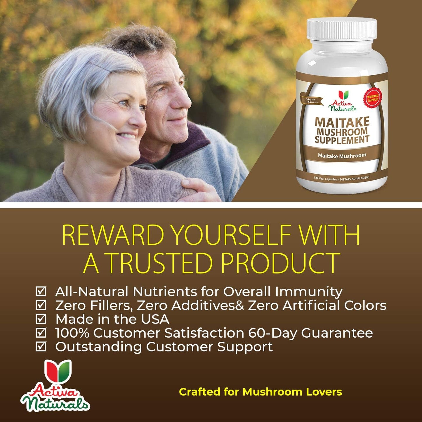 Organic Maitake Mushroom Supplement - 120 Vegetarian Capsules with Grifola Frondosa Mushrooms for Immune Support