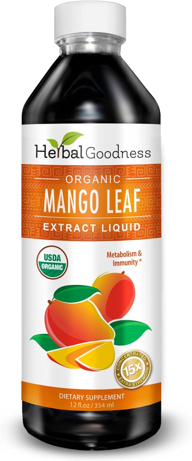 Organic Mango Leaf Extract Liquid - African & Black Mango - for Metabolism, Gut Health, Immunity - Natural Herbal Supplements - 1oz Bottle - Herbal Goodness