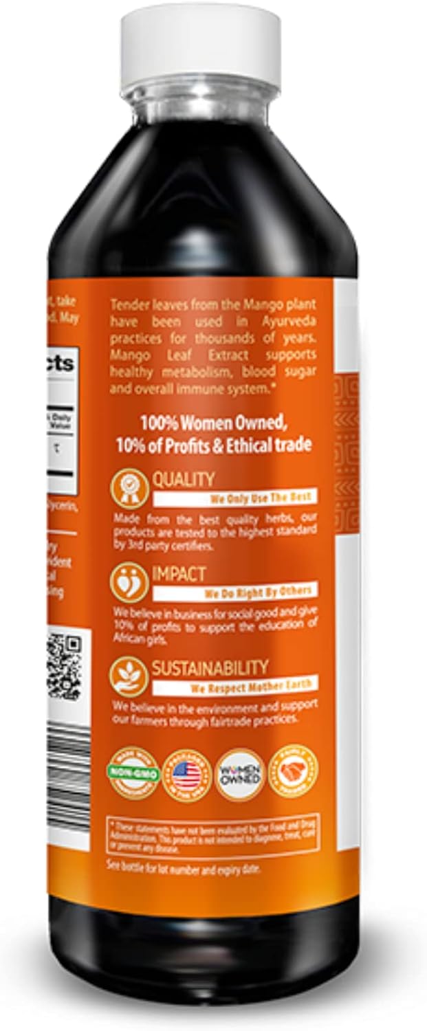 Organic Mango Leaf Extract Liquid - African & Black Mango - for Metabolism, Gut Health, Immunity - Natural Herbal Supplements - 1oz Bottle - Herbal Goodness