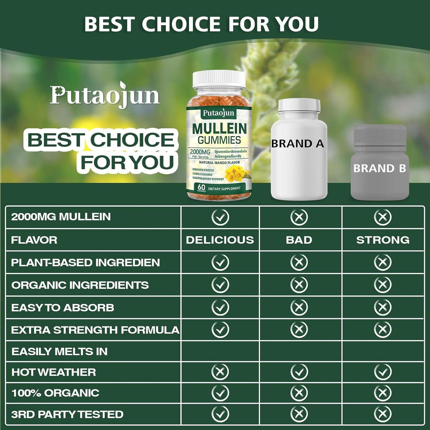 Organic Mango Mullein Gummies for Lung Support | Vegetarian Mullein Supplements | Immune Boosting Mullein Leaf Extract Gummies