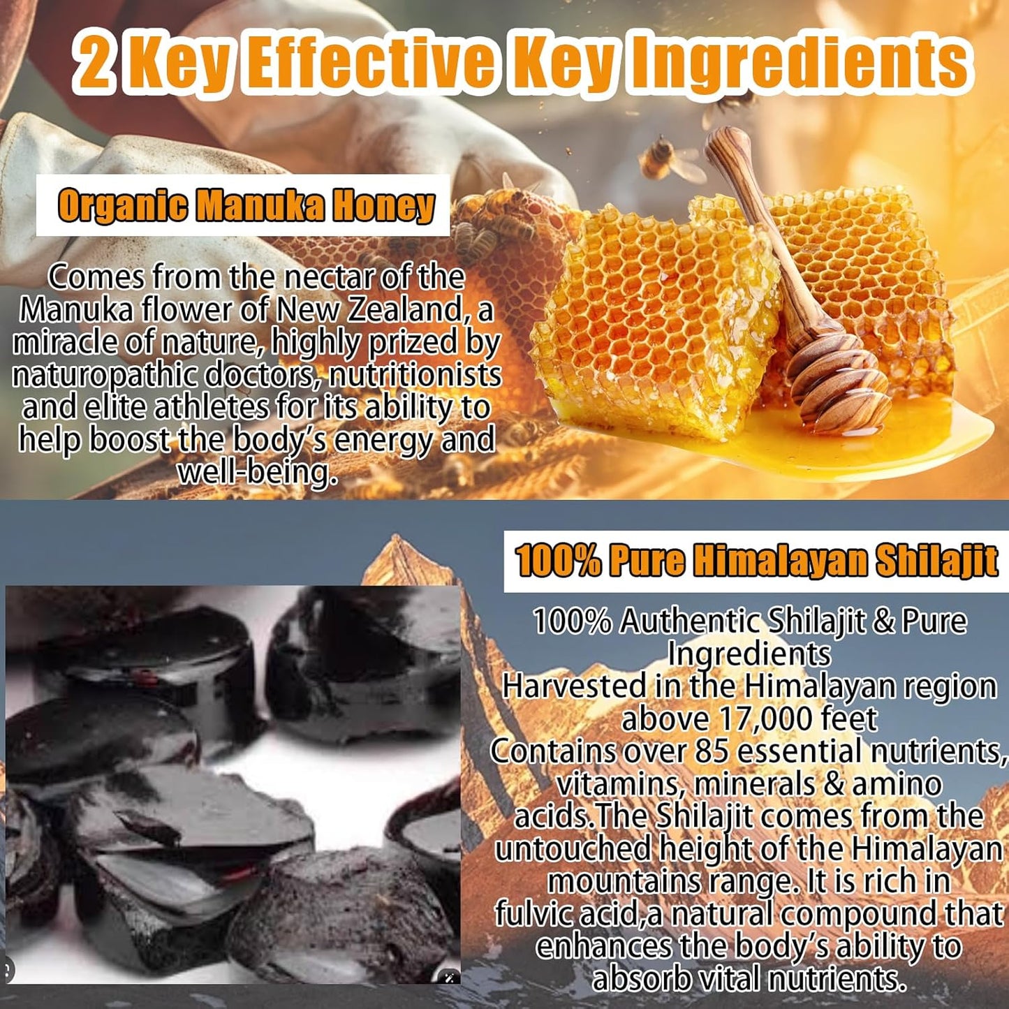 Organic Manuka Honey Sweetened Shilajit Gummies for Men - Pure Himalayan Supplement (30ct)