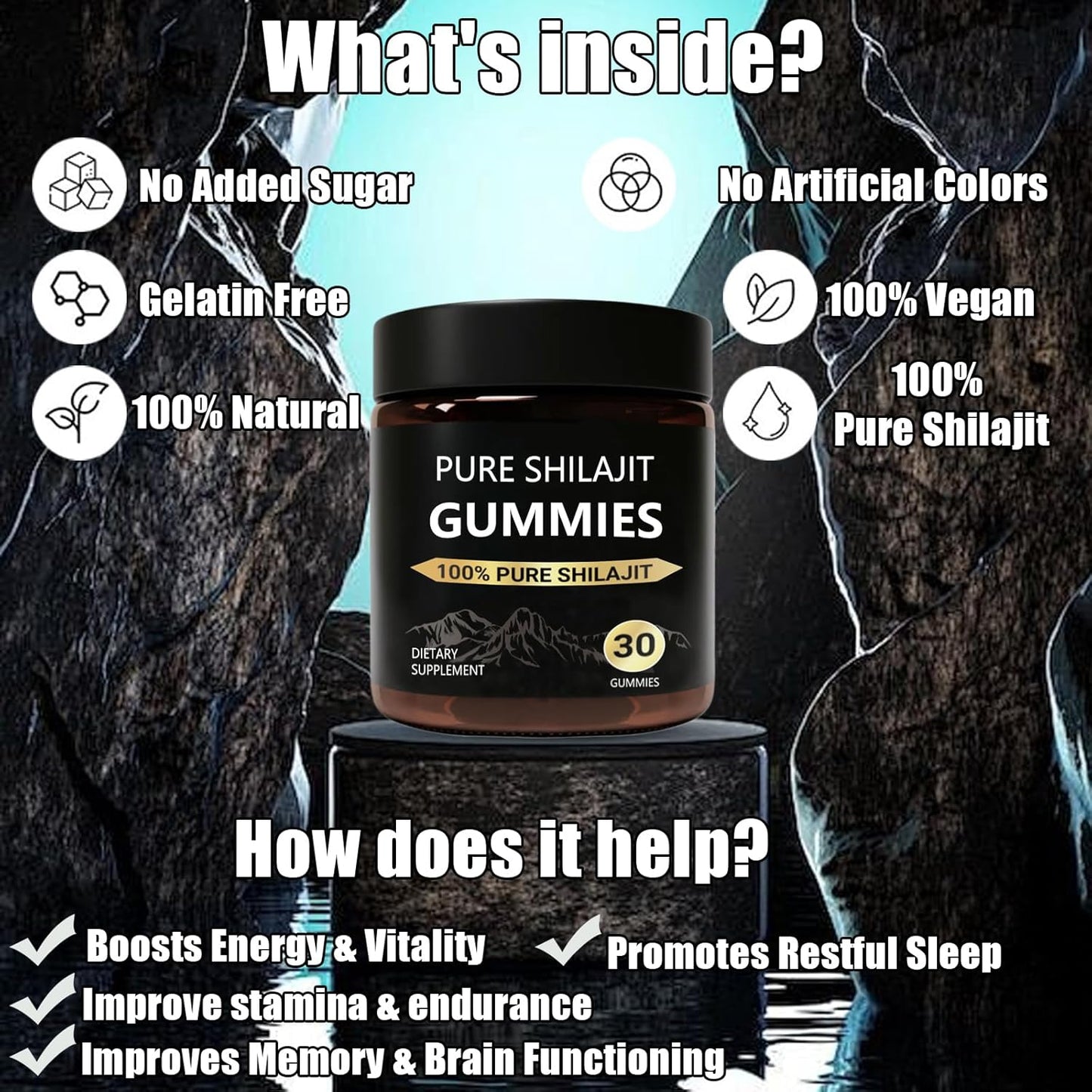Organic Manuka Honey Sweetened Shilajit Gummies for Men - Pure Himalayan Supplement (30ct)
