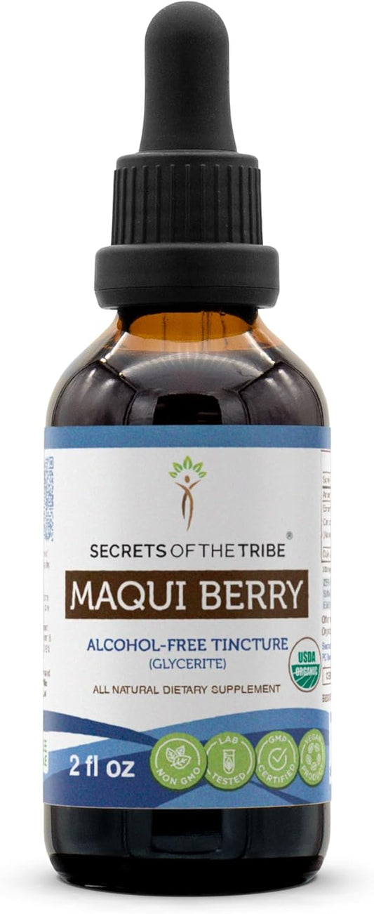 Organic Maqui Berry Alcohol-Free Liquid Extract Tincture - 2 FL OZ - USDA Certified - Secrets of the Tribe