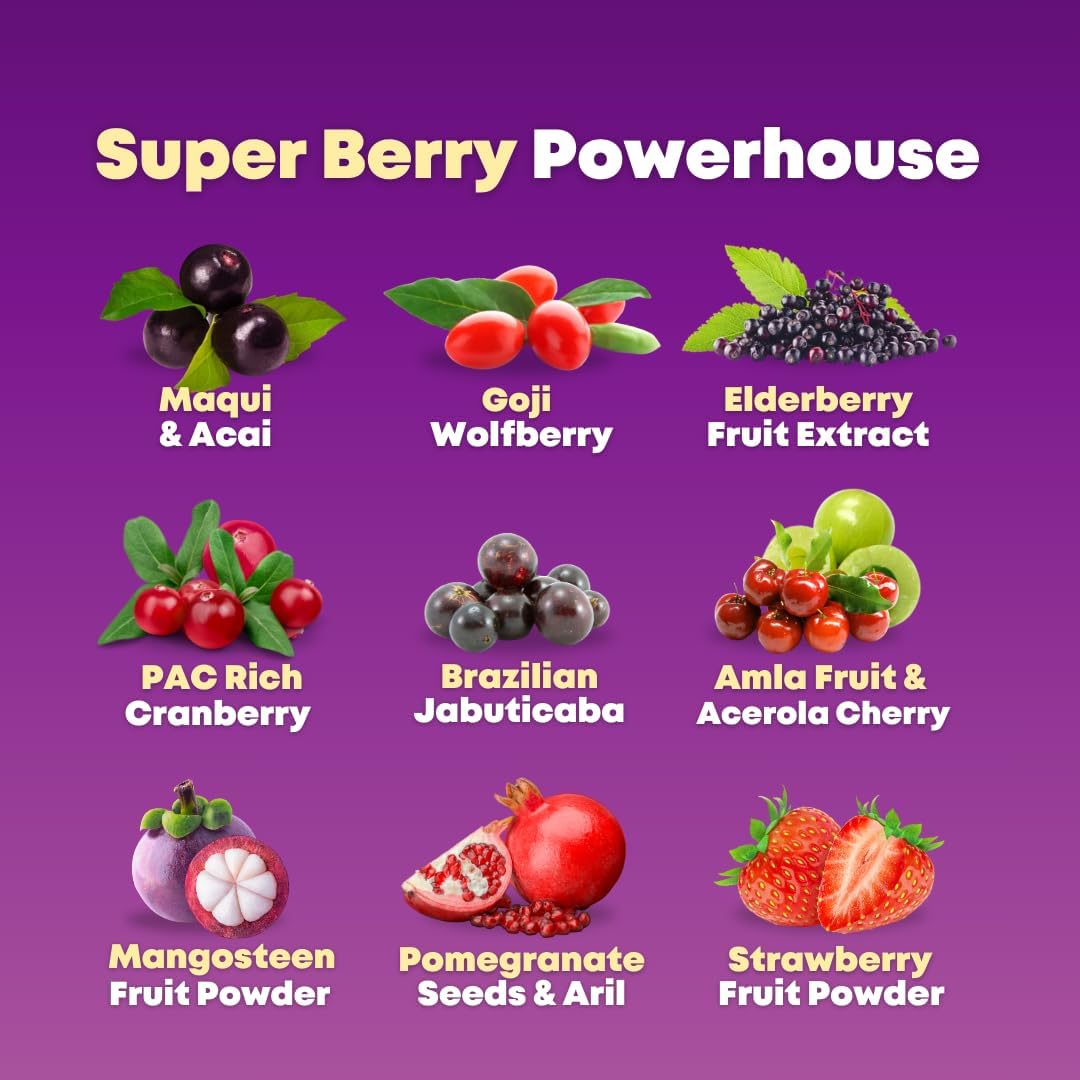 Organic Maqui Berry Capsules with Superfood Powder - Elderberry, Cranberry, Pomegranate, Acai - Supports Dry Eyes, Gut Health, and Skin - 60 Vegan Capsules, Non GMO, Gluten Free