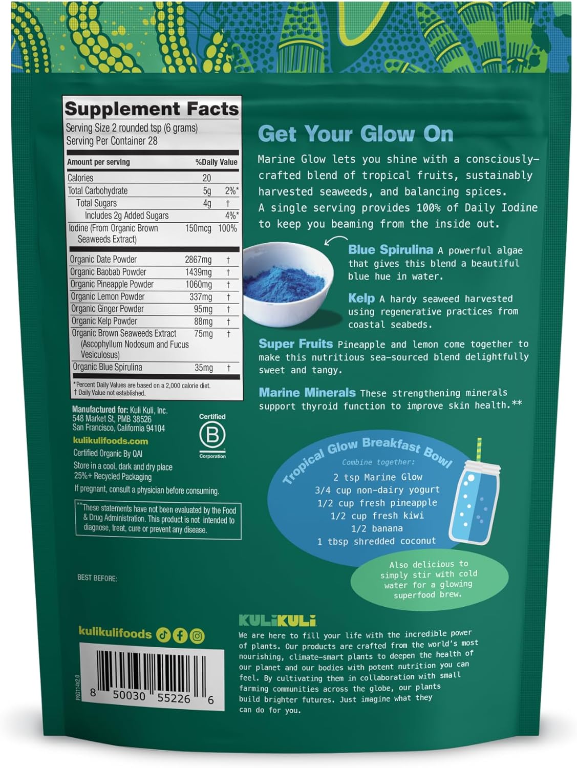 Organic Marine Glow Superfood Blend by KULI KULI - 6 Ounces