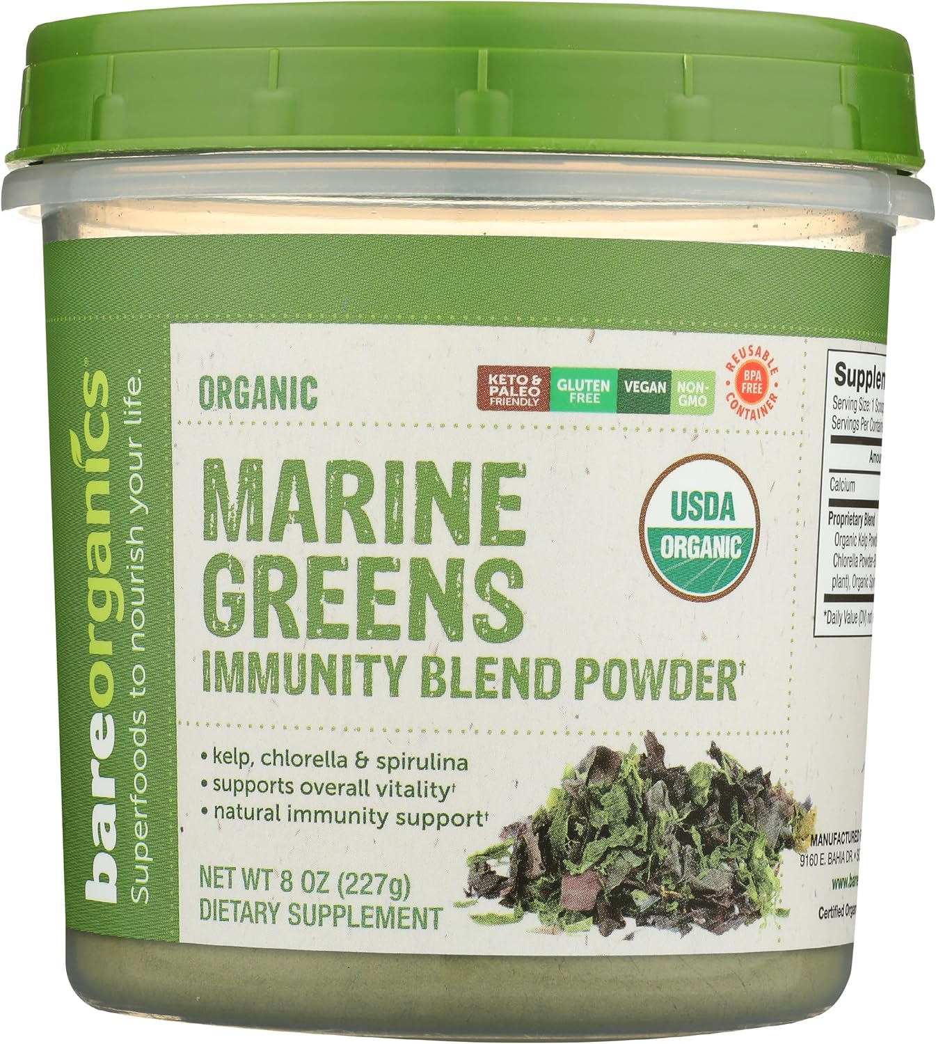 Organic Marine Super Greens Powder | Gluten-Free Vegan Blend with Kelp, Chlorella, Spirulina | 8oz Jar - BoostGo Australia