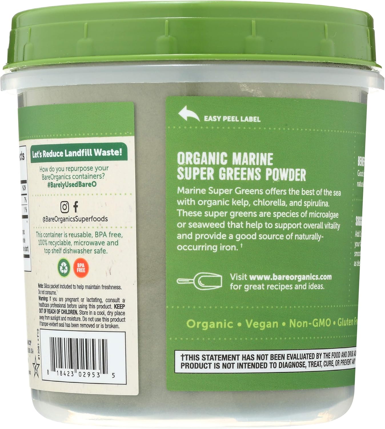 Organic Marine Super Greens Powder | Gluten-Free Vegan Blend with Kelp, Chlorella, Spirulina | 8oz Jar - BoostGo Australia