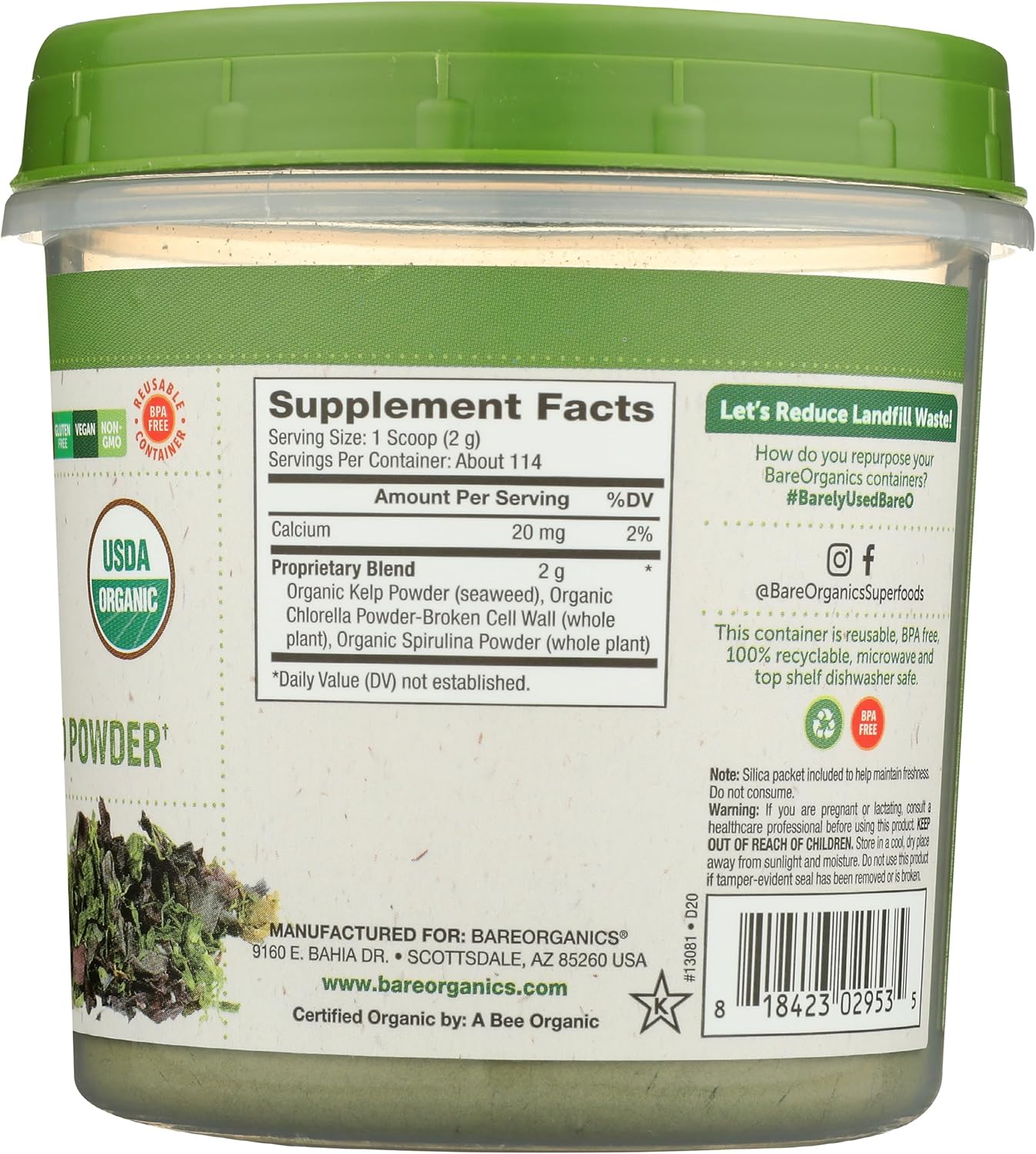 Organic Marine Super Greens Powder | Gluten-Free Vegan Blend with Kelp, Chlorella, Spirulina | 8oz Jar - BoostGo Australia